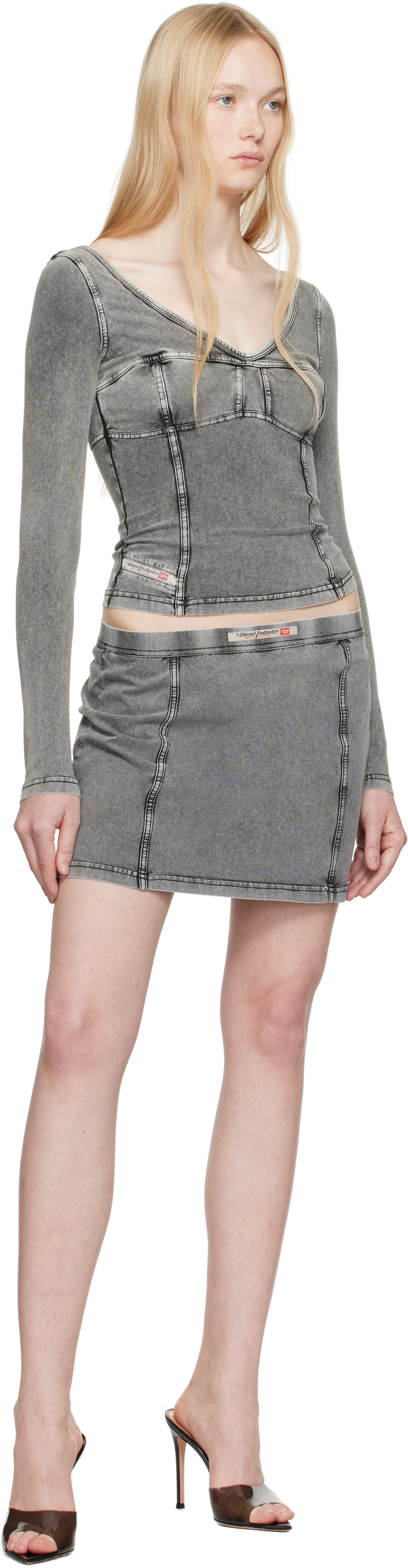 Diesel Long-sleeve Top With Denim Effect In 02b