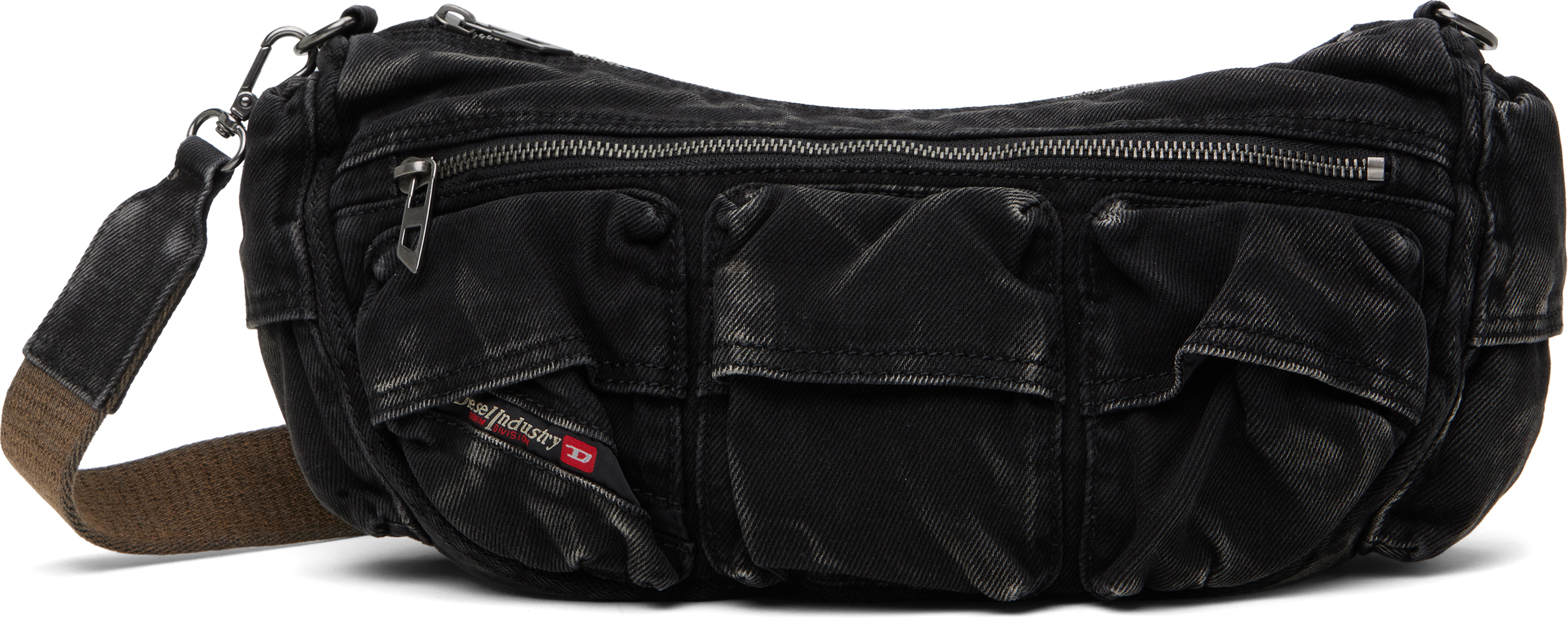 Black Multi-Pkts X Shoulder Bag