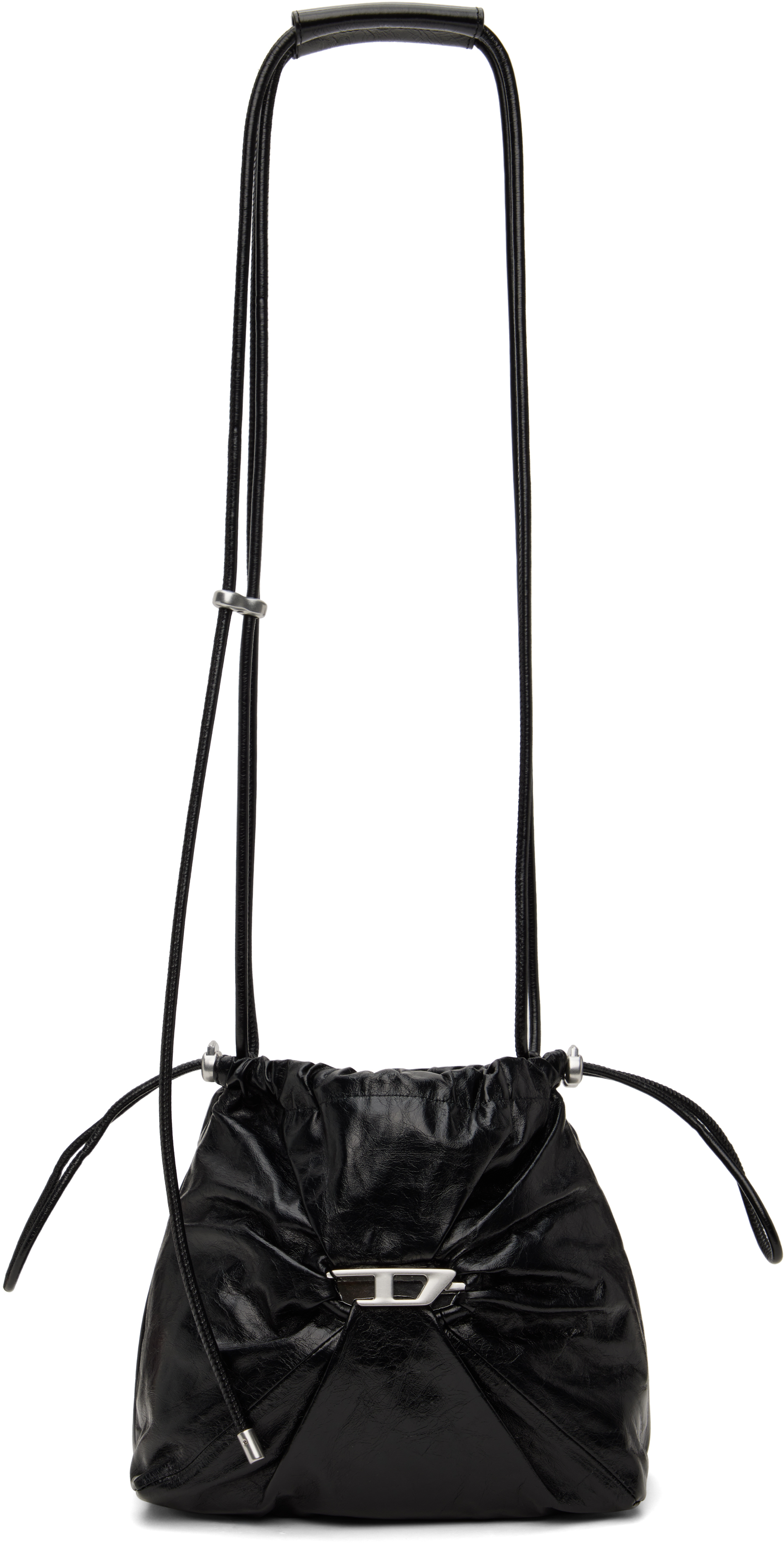 国内直営**DIESEL** SCRUNCH-D バケットバッグ SCRUNCH-D BUCKET Scrunch-D-Bucket bag in shiny wrinkled