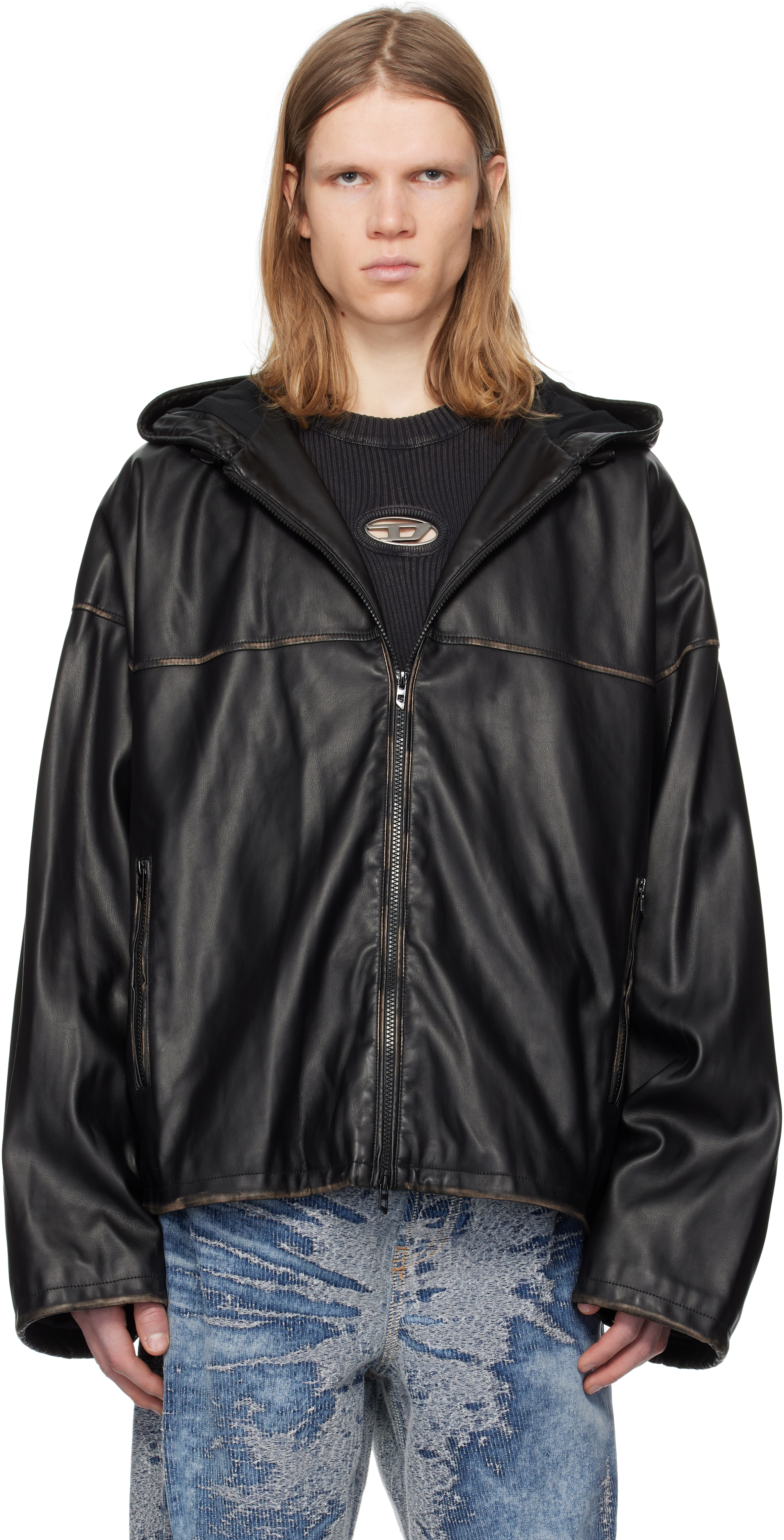 Black J-Antil Faux-Leather Jacket