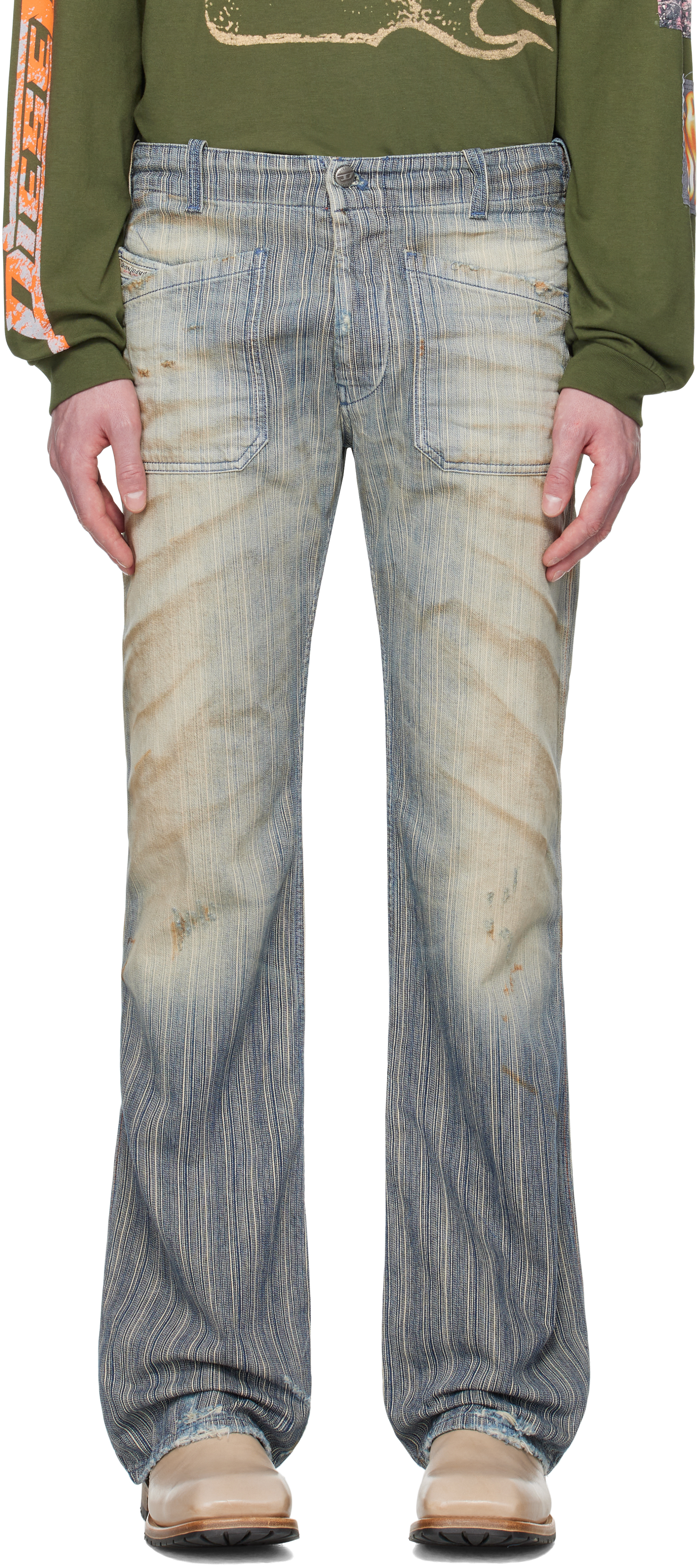 Diesel: ブルー D-Moorix 09l55 ブーツカット ジーンズ | SSENSE Diesel: ブルー D-Moorix 09l55 ブーツカット ジーンズ | SSENSE