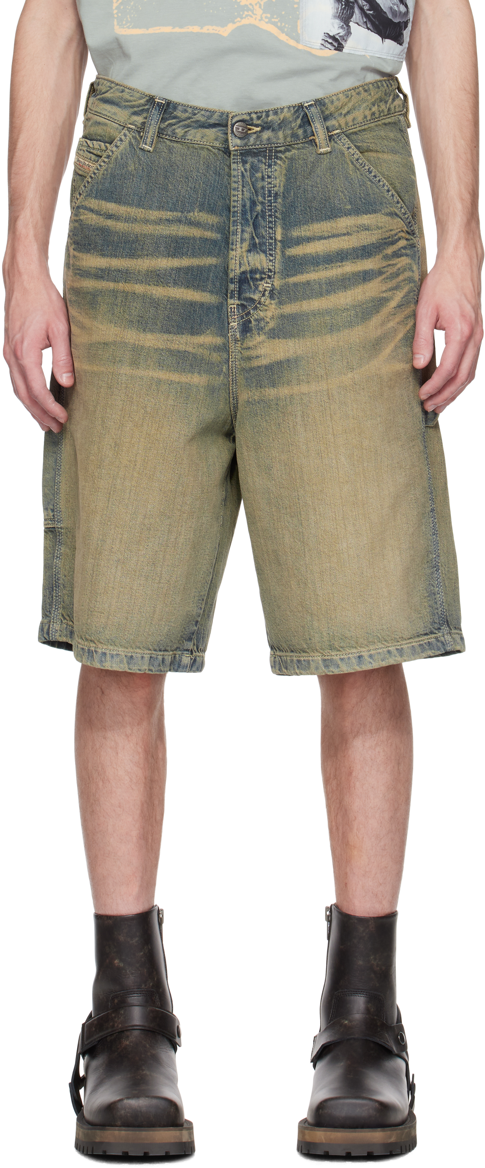 Beige & Blue D-Livery-Short Denim Shorts