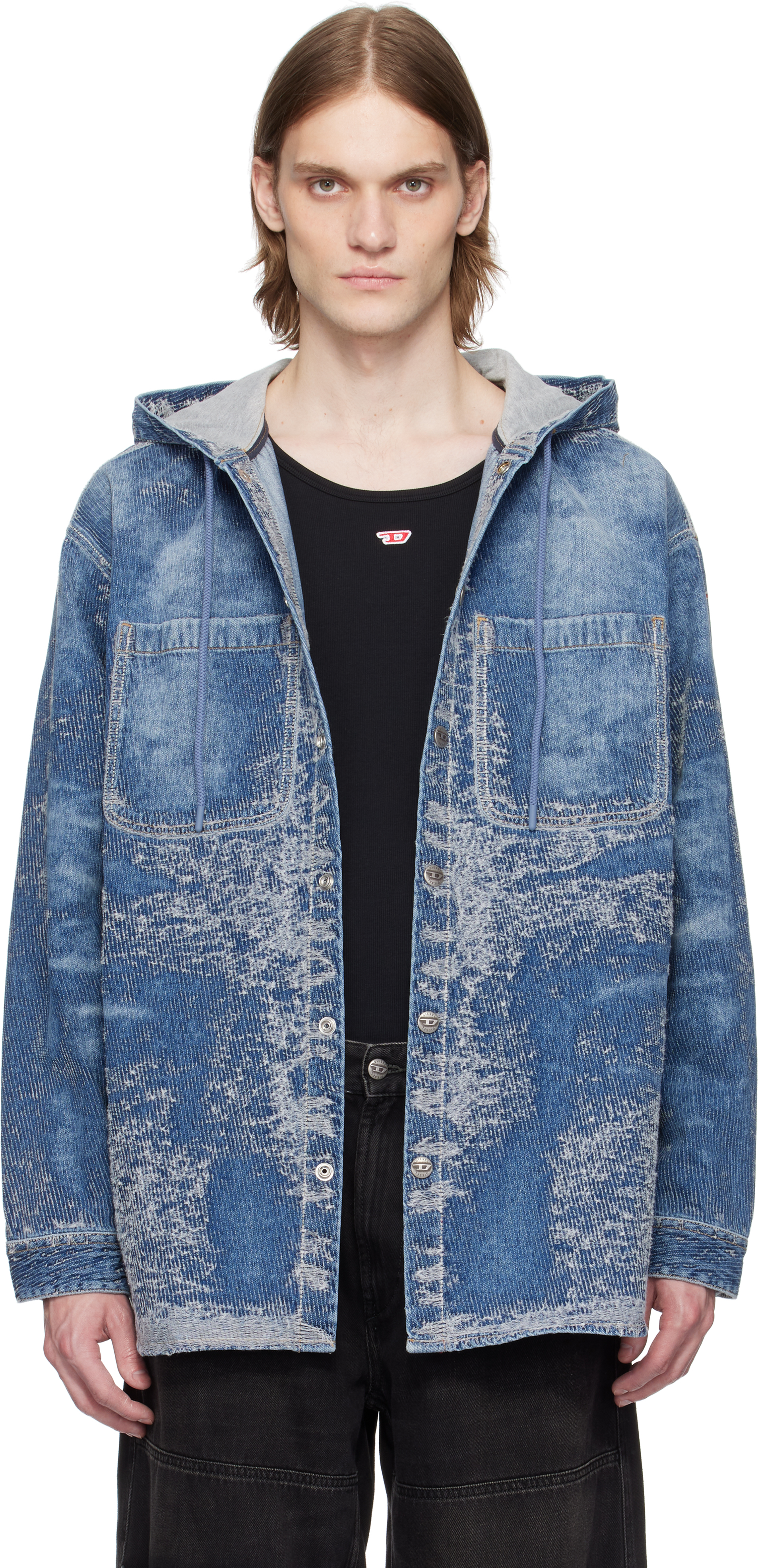 Blue D-Dewnys-Hood-S Denim Hoodie