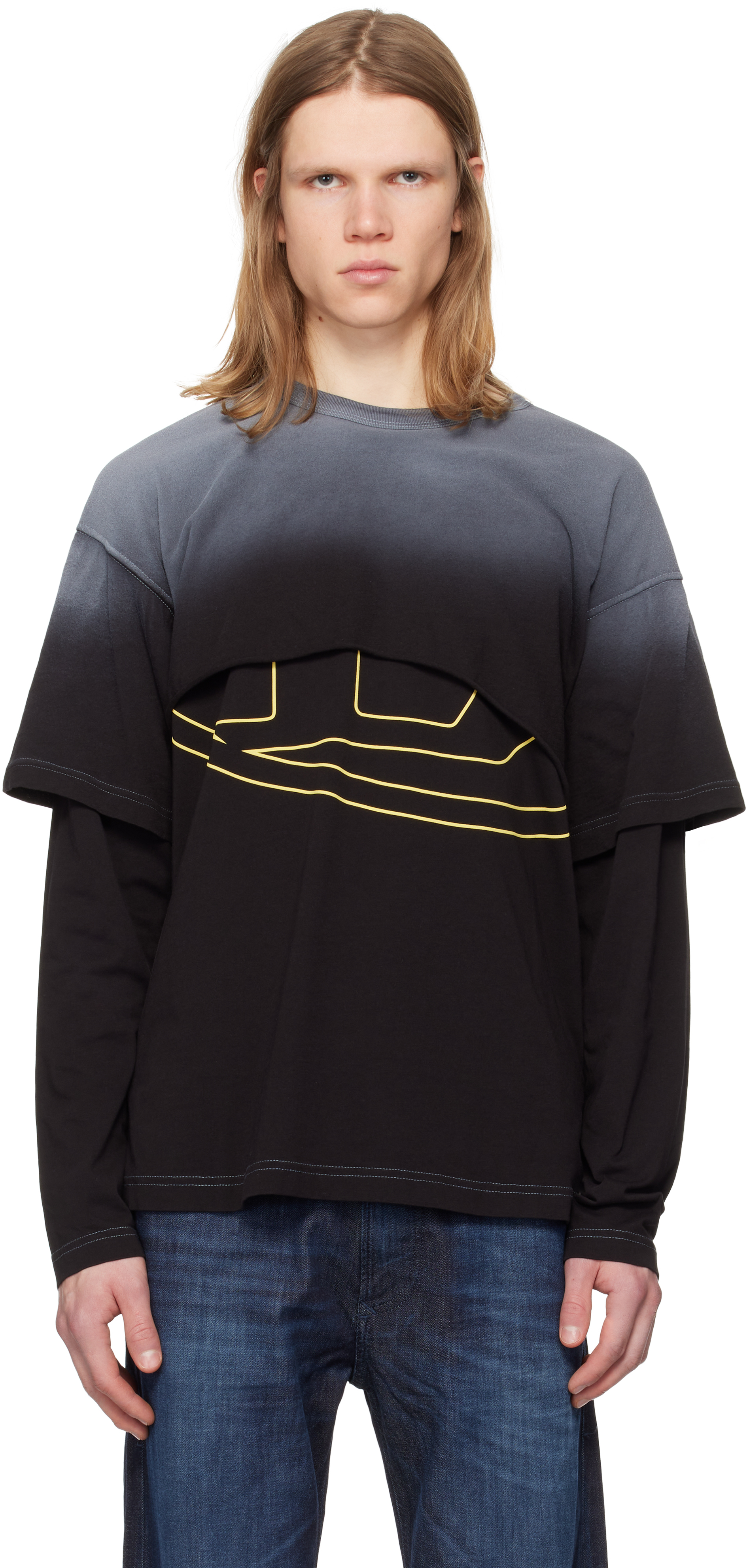 Black T-Besh Cut Long Sleeve T-shirt