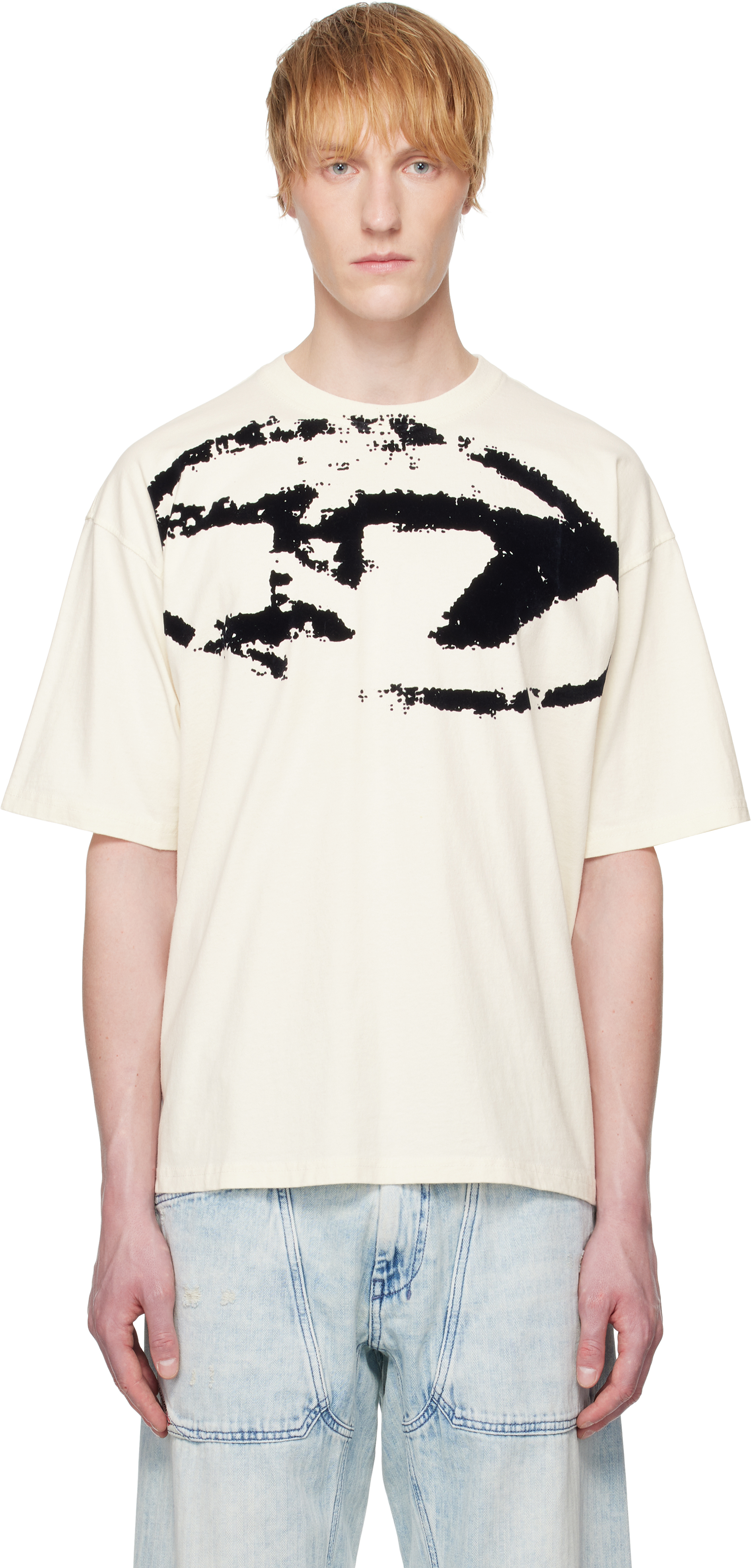 【DIESEL】T-Boxt-N14 Men's T-shirt with distressed flocked logo | Black | Diesel