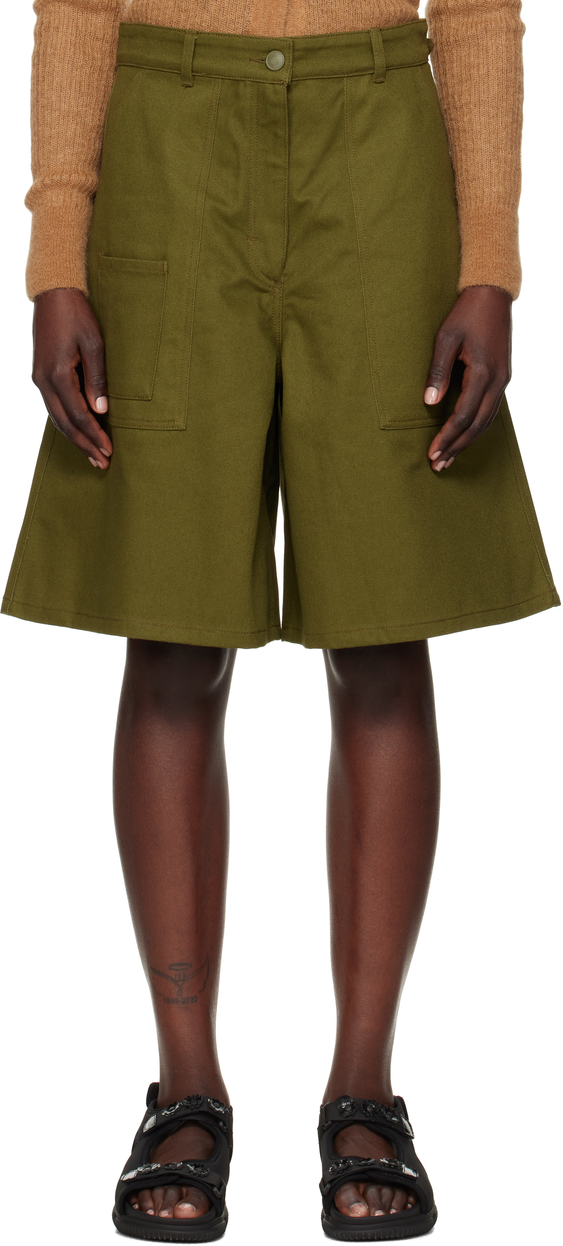 Short Court (short Short) Refuge Denim Vert Olive – Taille 4, Ourlet Frangé, Mi-hauteur, Neuf Avec étiquette