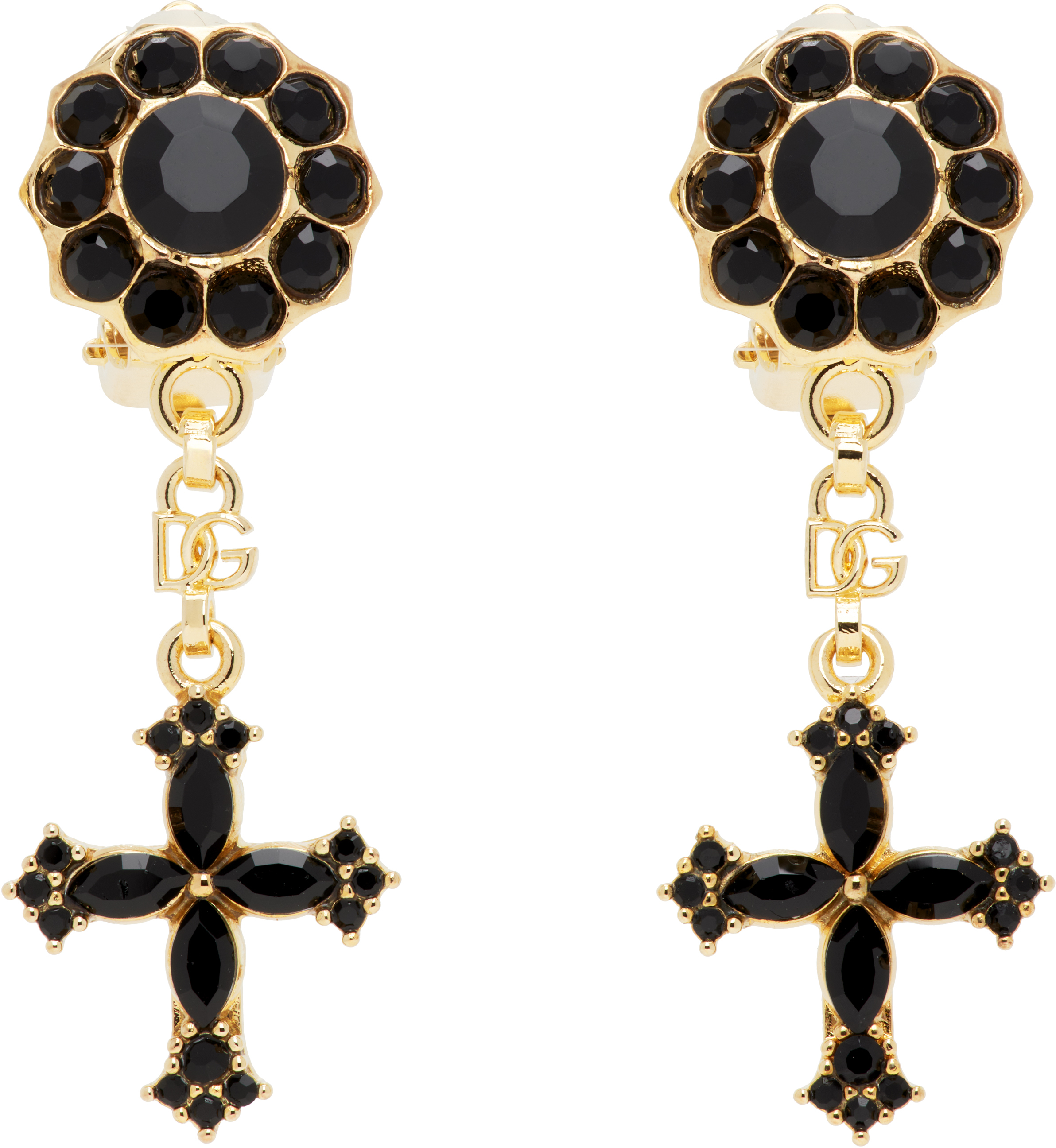 Gold & Black Cross Drop Earrings