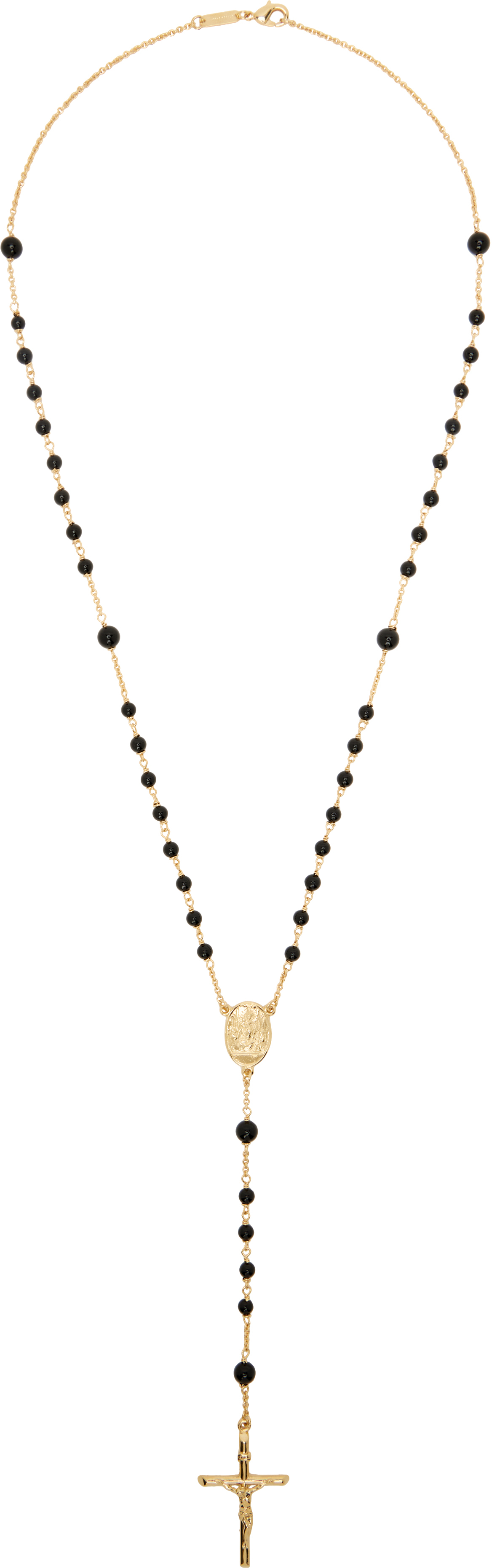 Gold & Black Rosary Necklace