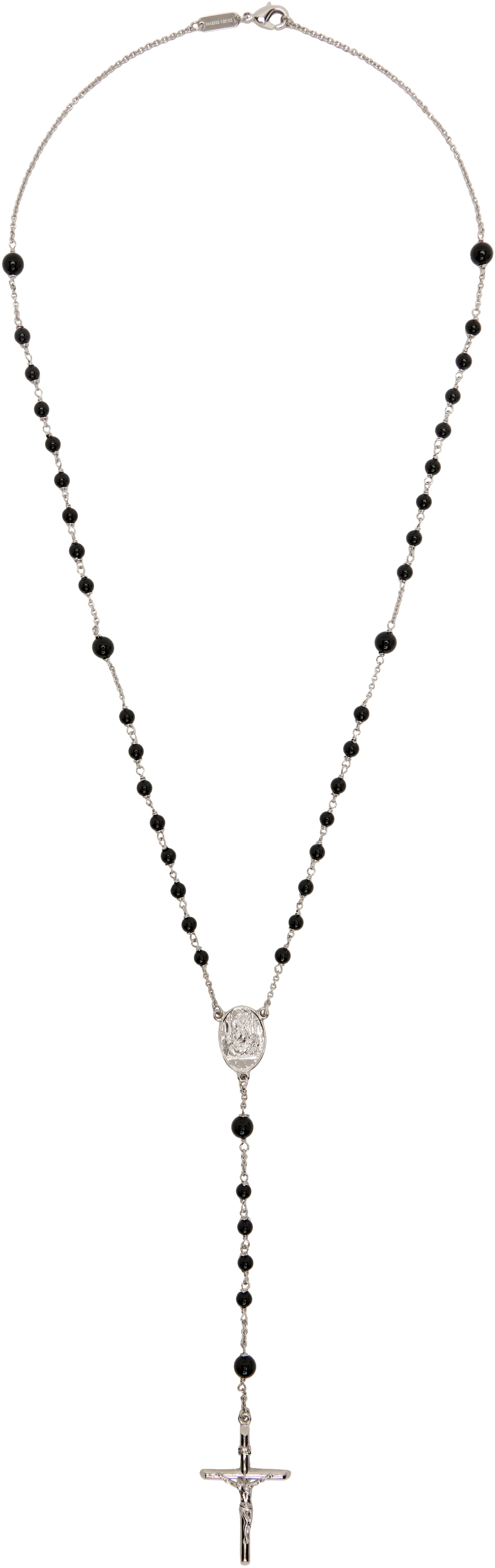 Dolce & Gabbana Silver & Black Rosary Necklace In 87655 Argento/pallad