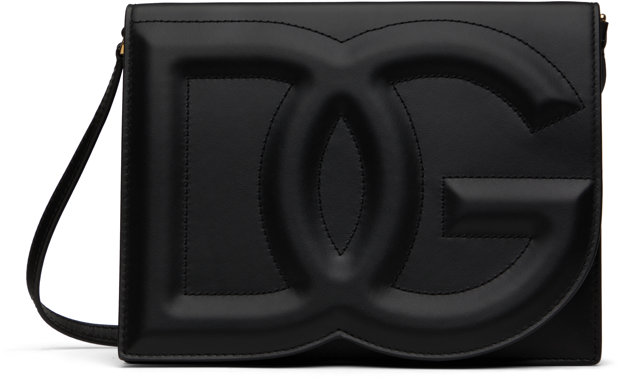 Black Calfskin 'DG' Logo Crossbody Bag by Dolce&Gabbana on Sale