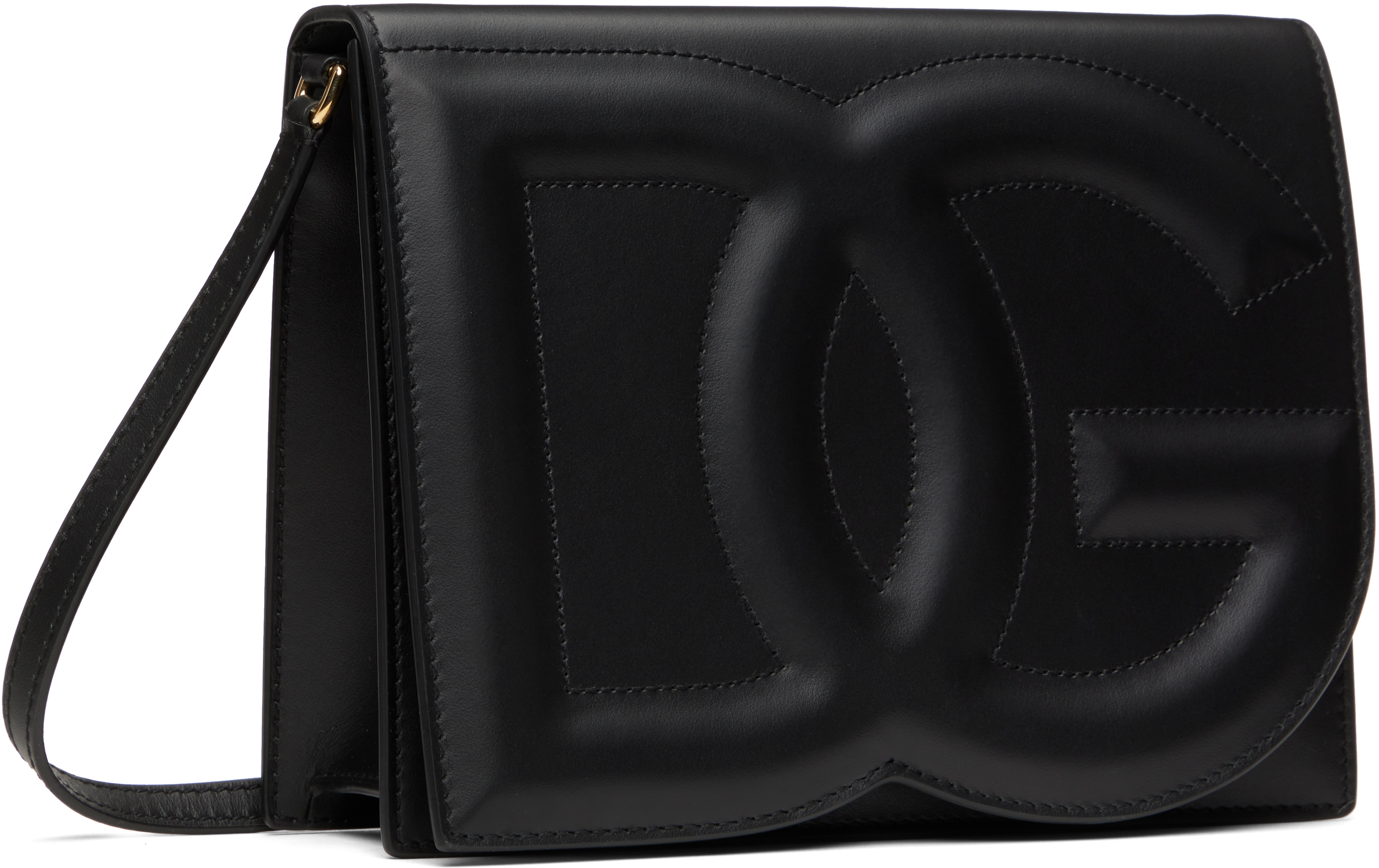 Dolce & Gabbana Black Calfskin 'dg' Logo Crossbody Bag In 80999 Nero