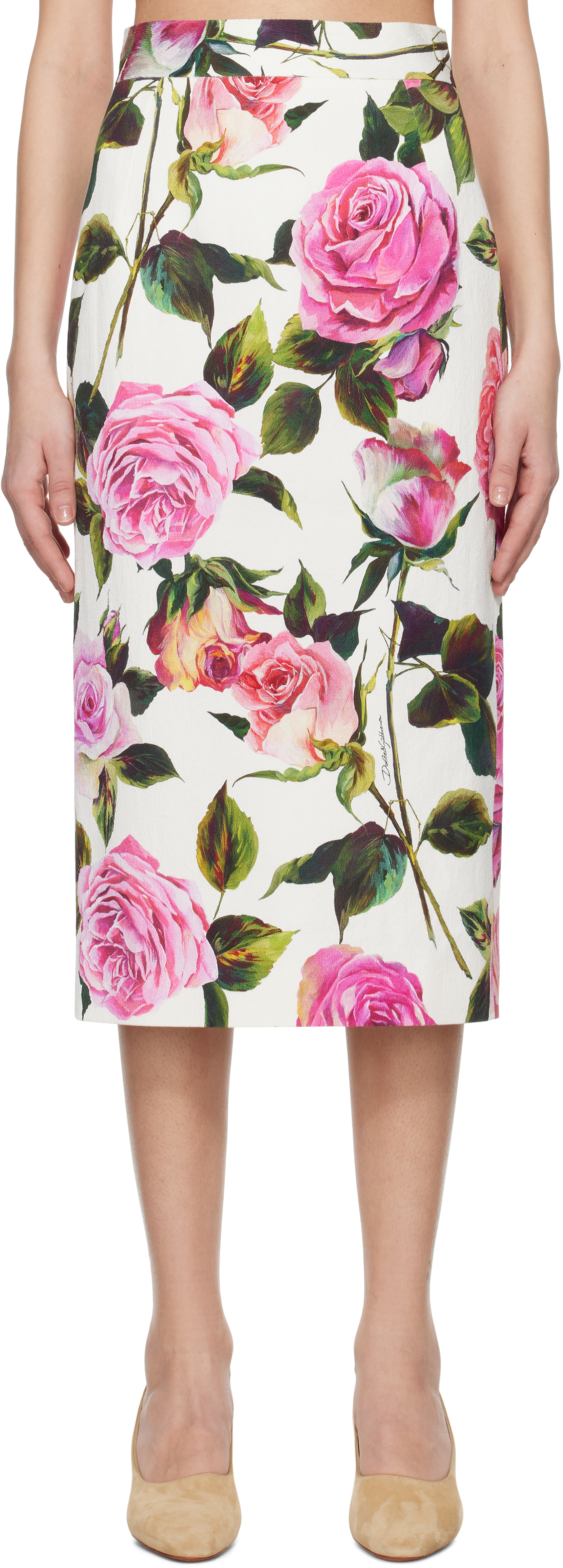☆Dolce&Gabbana☆ ヴィンテージローズ・シルクペンシルスカート ☆Dolce&Gabbana☆ ヴィンテージローズ・シルクペンシルスカート