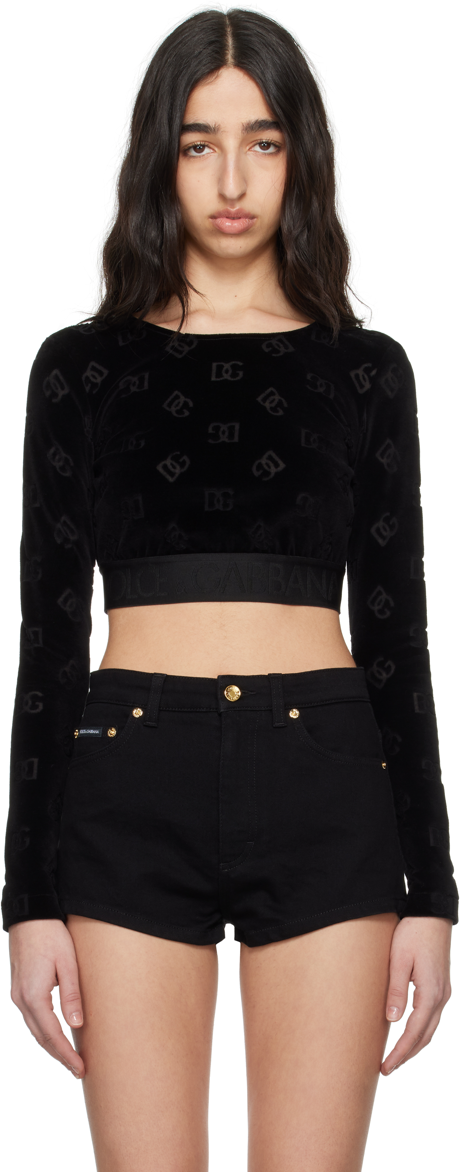 【送料&関税込】Dolce & Gabbana Motif Jacquard Top Black Jacquard DG Logo Crop Top by Dolce&Gabbana on Sale