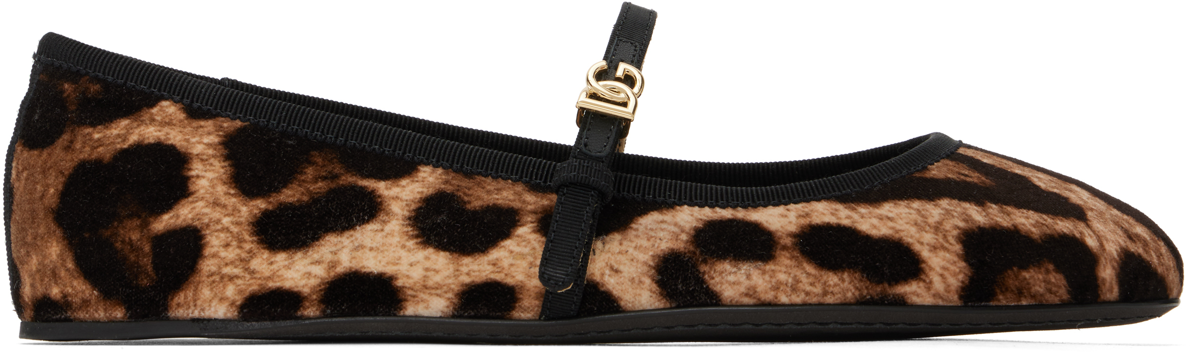 Brown & Beige Printed Velvet Ballerina Flats