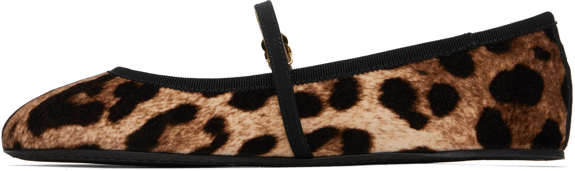 Shop Dolce & Gabbana Brown & Beige Printed Velvet Ballerina Flats In Hy13m Leo New