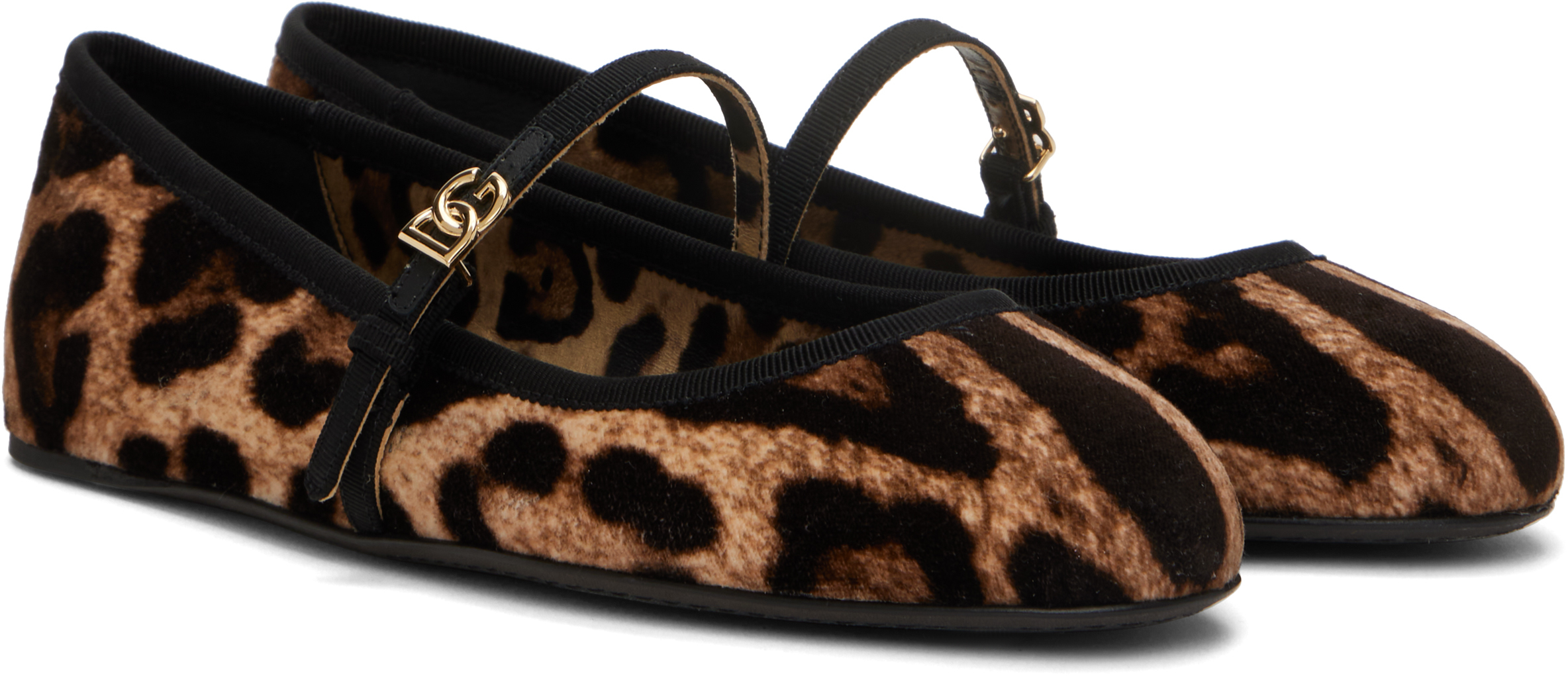 Shop Dolce & Gabbana Brown & Beige Printed Velvet Ballerina Flats In Hy13m Leo New