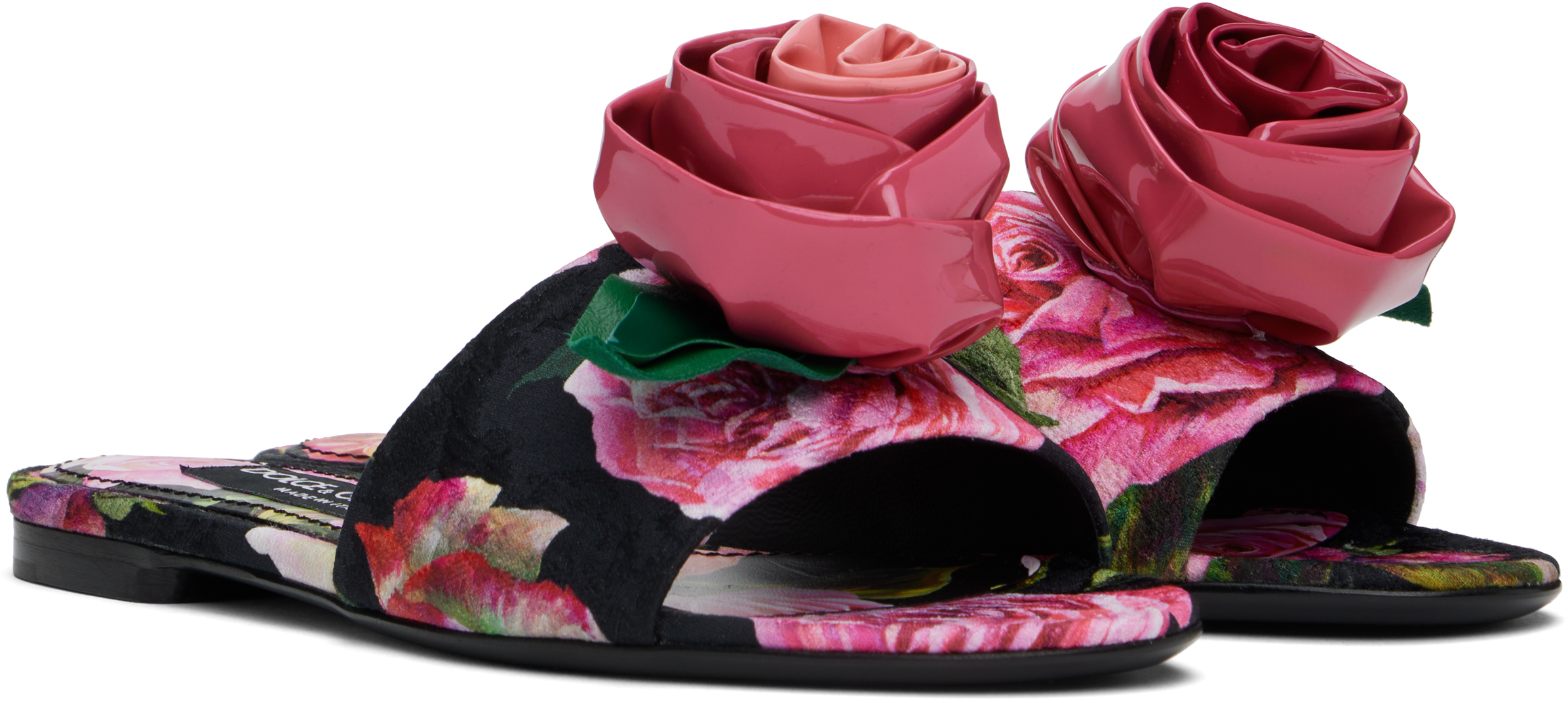 Dolce & Gabbana Pink & Black Rose Sandals In Hn5ig Rose Rosa F.ne