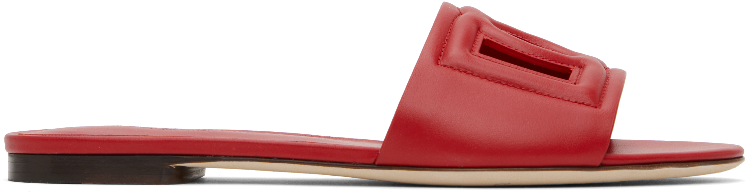 Dolce & Gabbana 'bianca' Leather Flat Sole Sandals In 8x052 Rosso