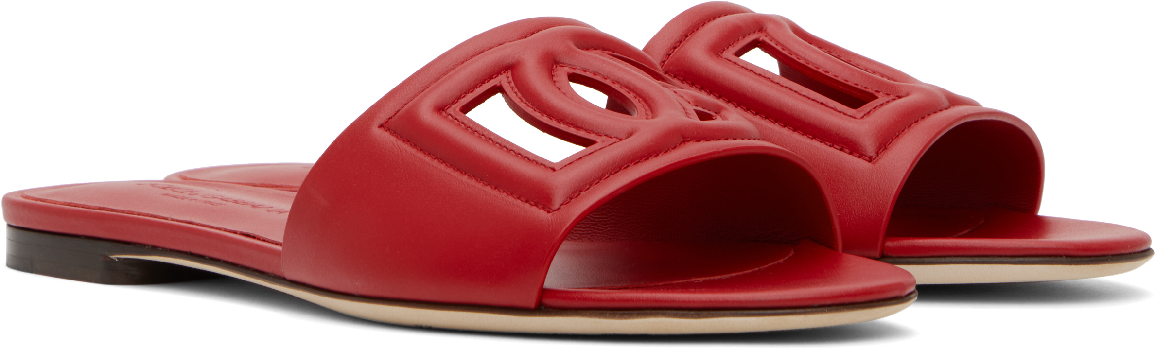 Dolce & Gabbana 'bianca' Leather Flat Sole Sandals In 8x052 Rosso