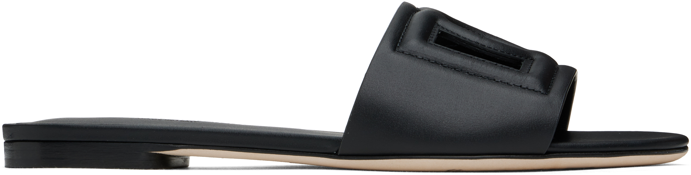 Black Calfskin 'DG' Logo Sandals