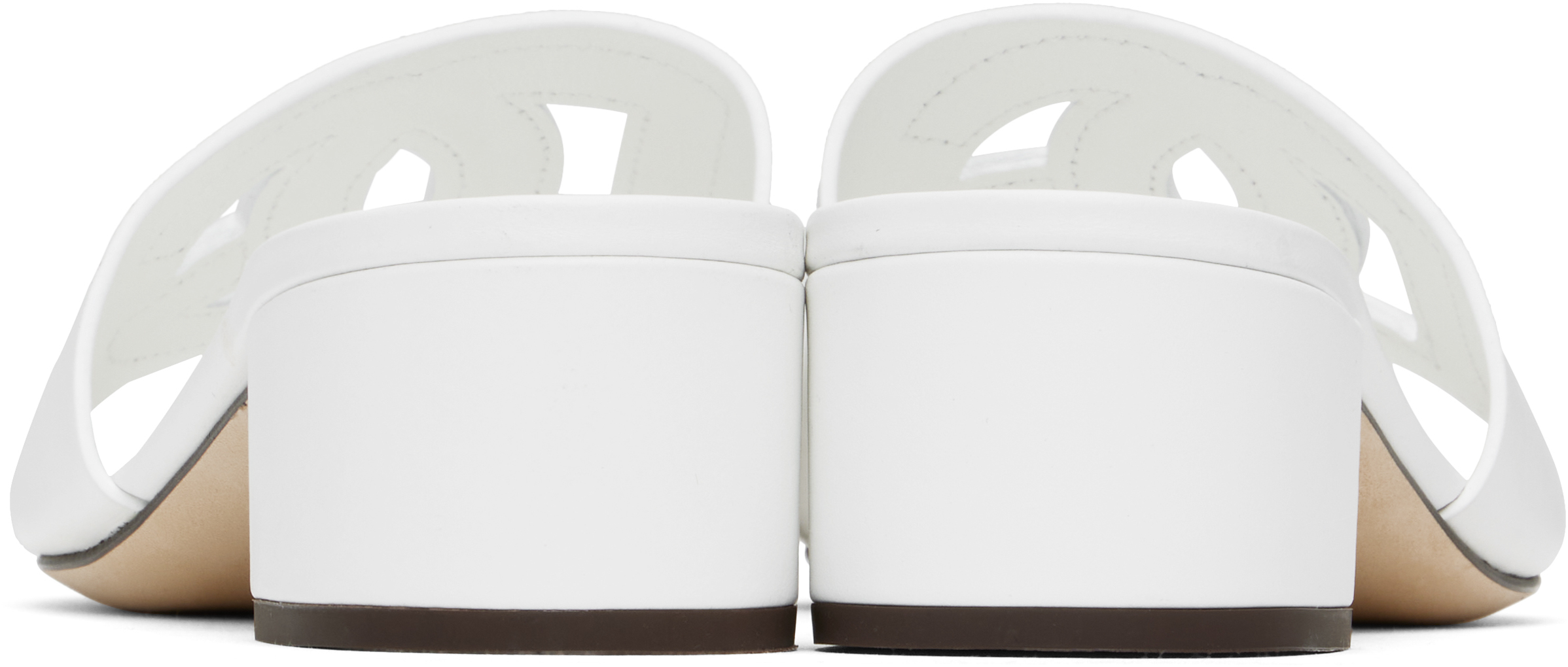 Dolce & Gabbana White Mules With Low Heel And Dg Millennials Detail In Smooth Leather Woman In 80001 Bianco