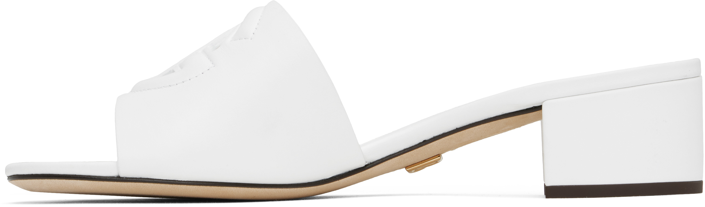 Dolce & Gabbana White Mules With Low Heel And Dg Millennials Detail In Smooth Leather Woman In 80001 Bianco