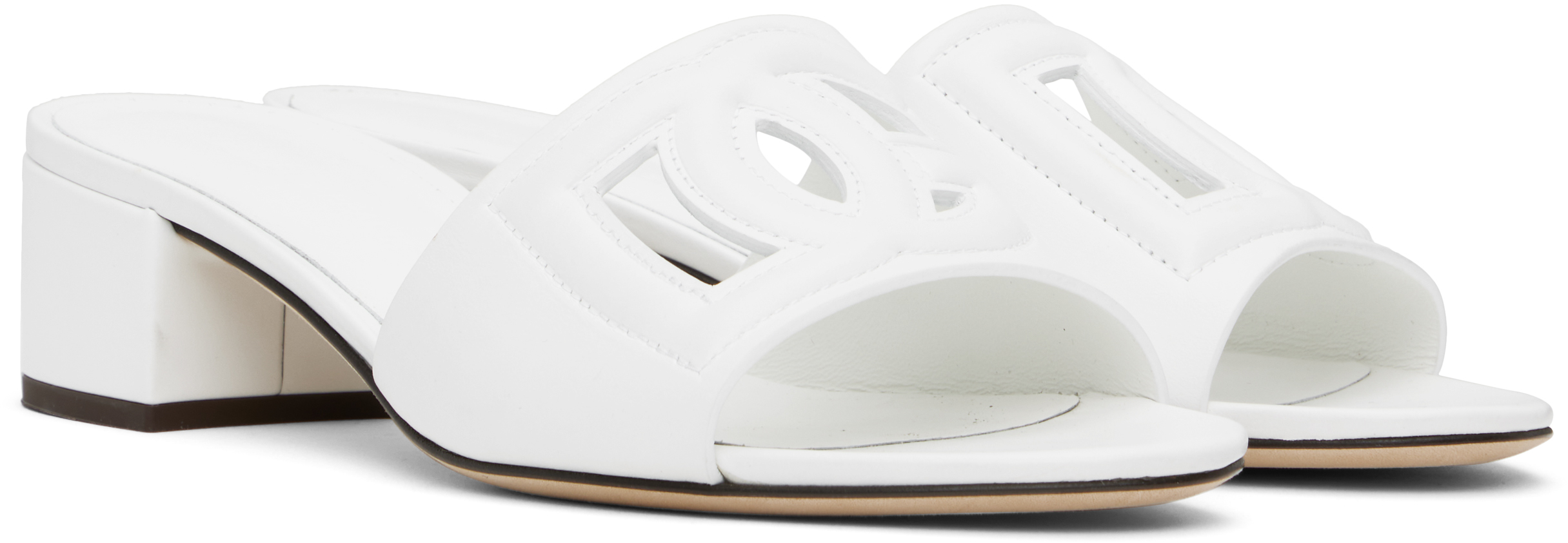 Dolce & Gabbana White Mules With Low Heel And Dg Millennials Detail In Smooth Leather Woman In 80001 Bianco