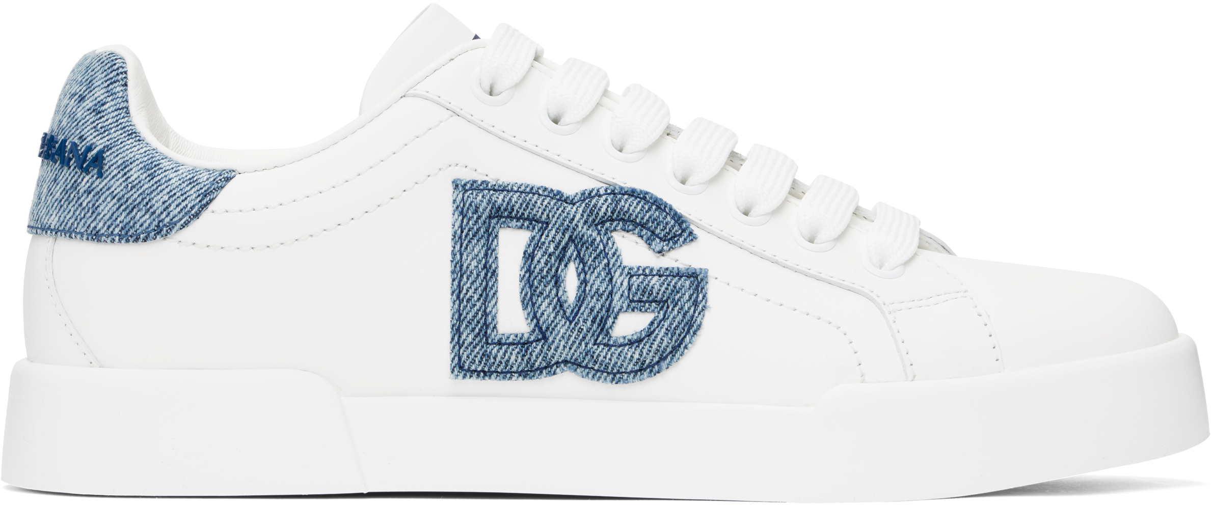 Dolce & Gabbana White Low-top Sneakers With Logo And Blue Tongue In White