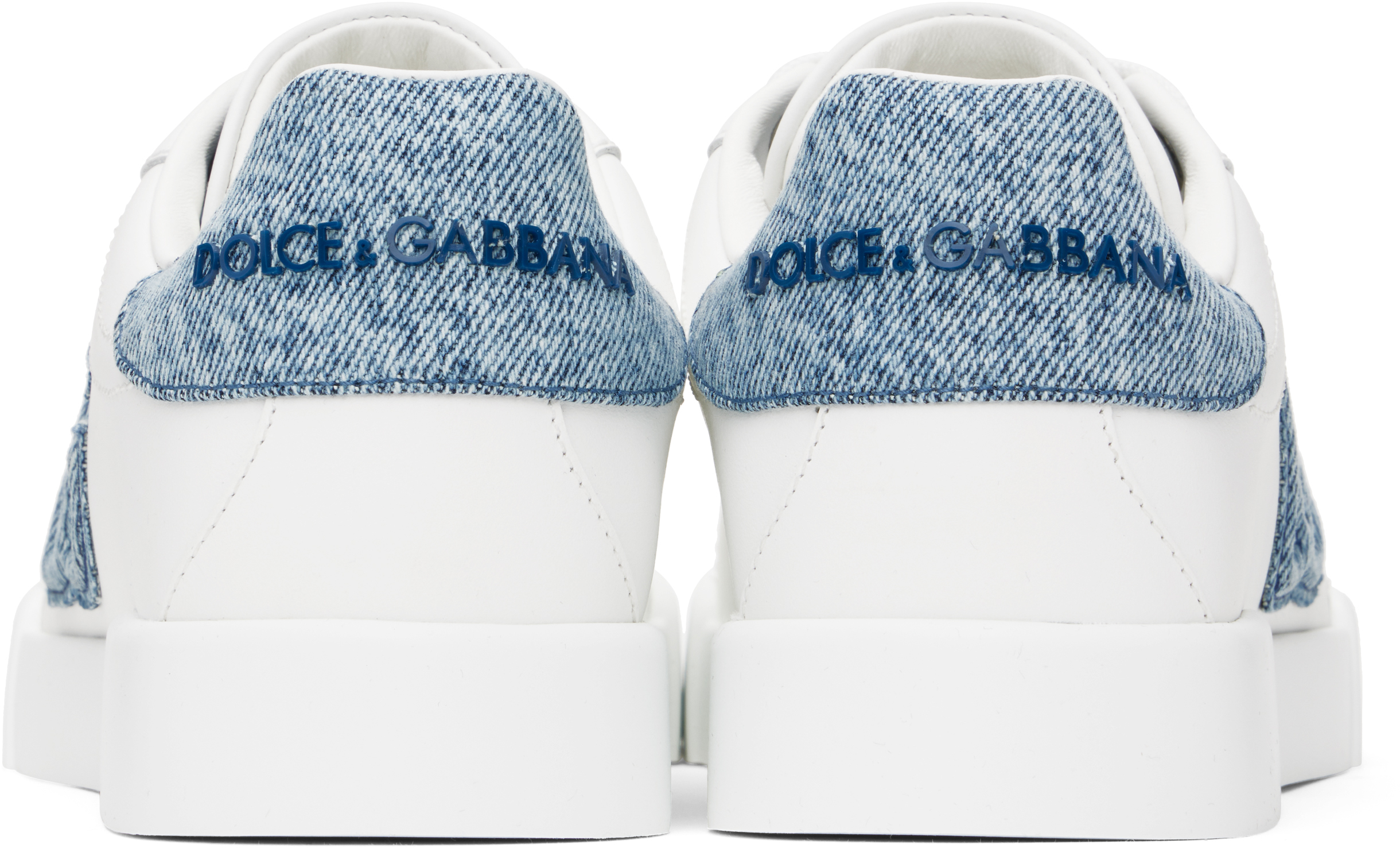 Dolce & Gabbana White Low-top Sneakers With Logo And Blue Tongue In White