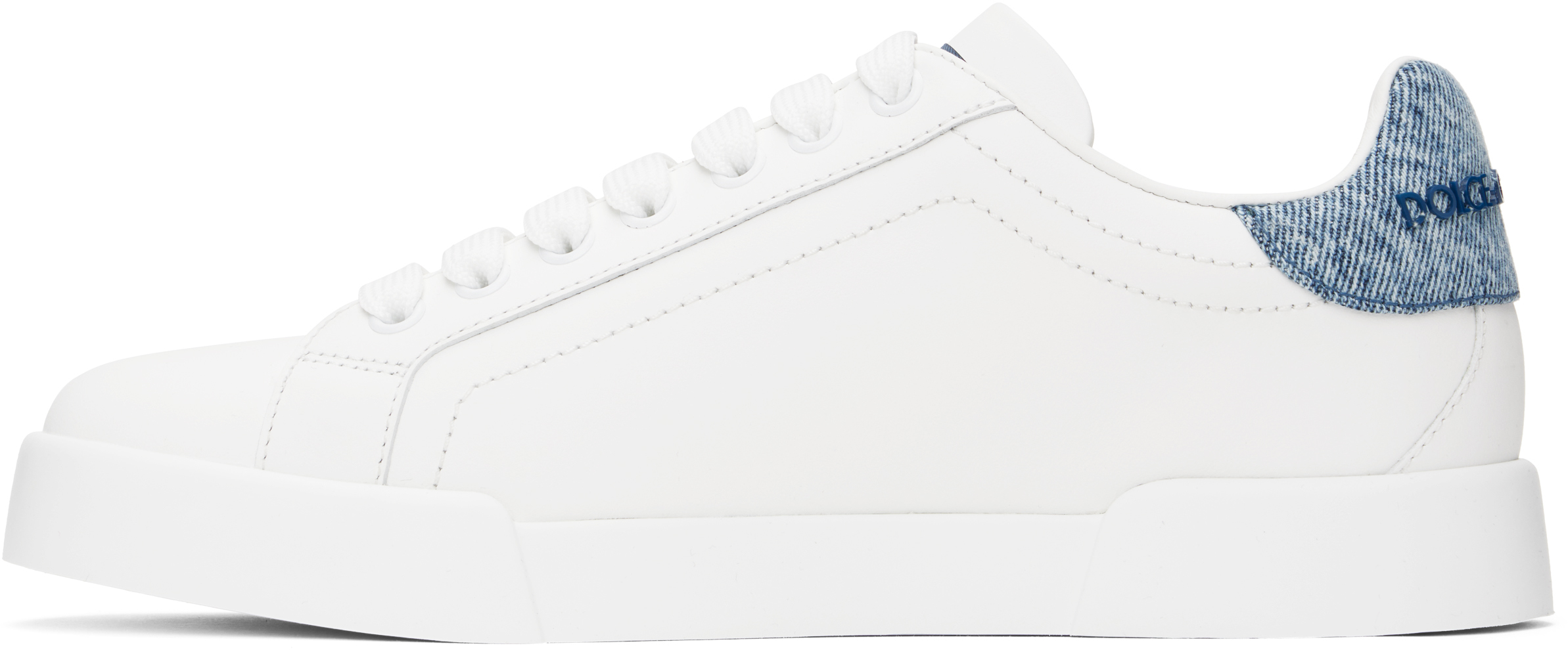 Dolce & Gabbana White Low-top Sneakers With Logo And Blue Tongue In White