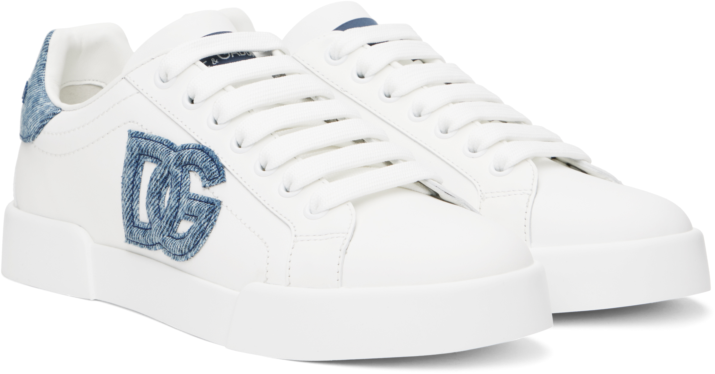Dolce & Gabbana White Low-top Sneakers With Logo And Blue Tongue In White