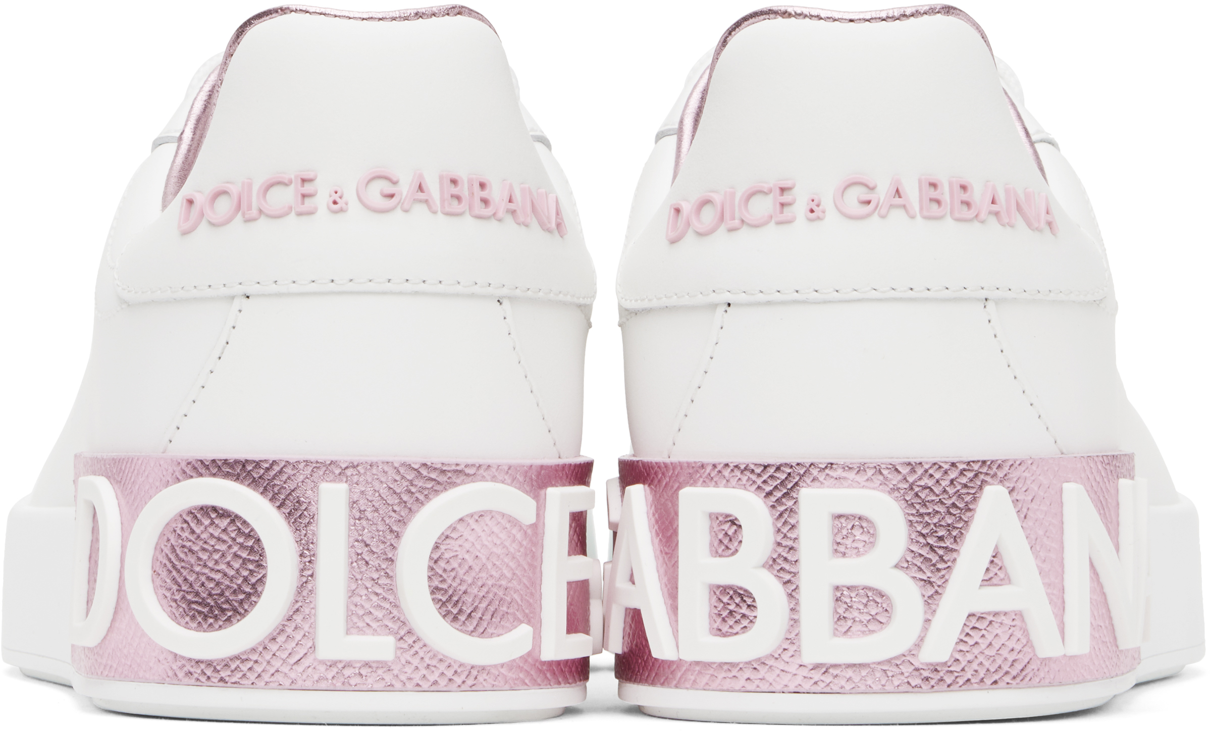 Shop Dolce & Gabbana Pink & White Calfskin Nappa Portofino Sneakers In 87587 Bianco/rosa