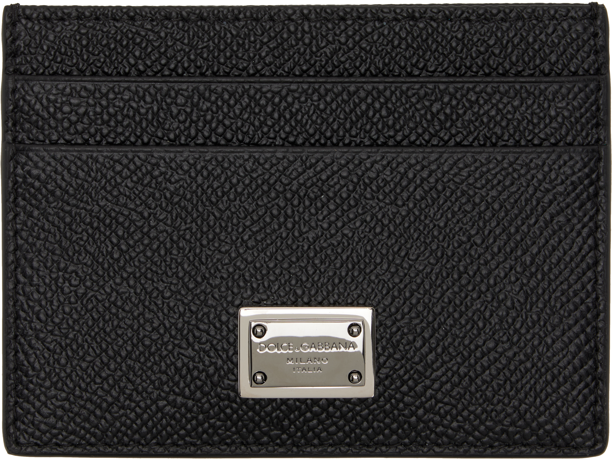 Dolce & Gabbana Black Dauphine Calfskin Card Holder In 80999 Nero