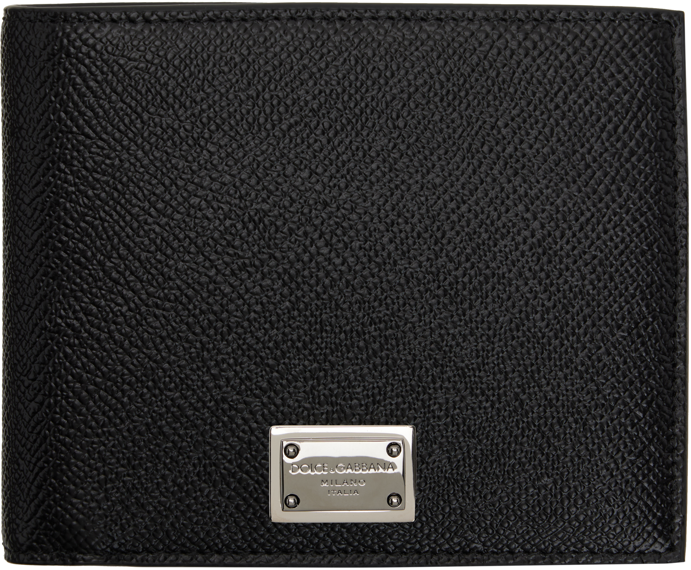 Dolce & Gabbana Black Textured Calf Leather Bi-fold Wallet In 80999 Nero