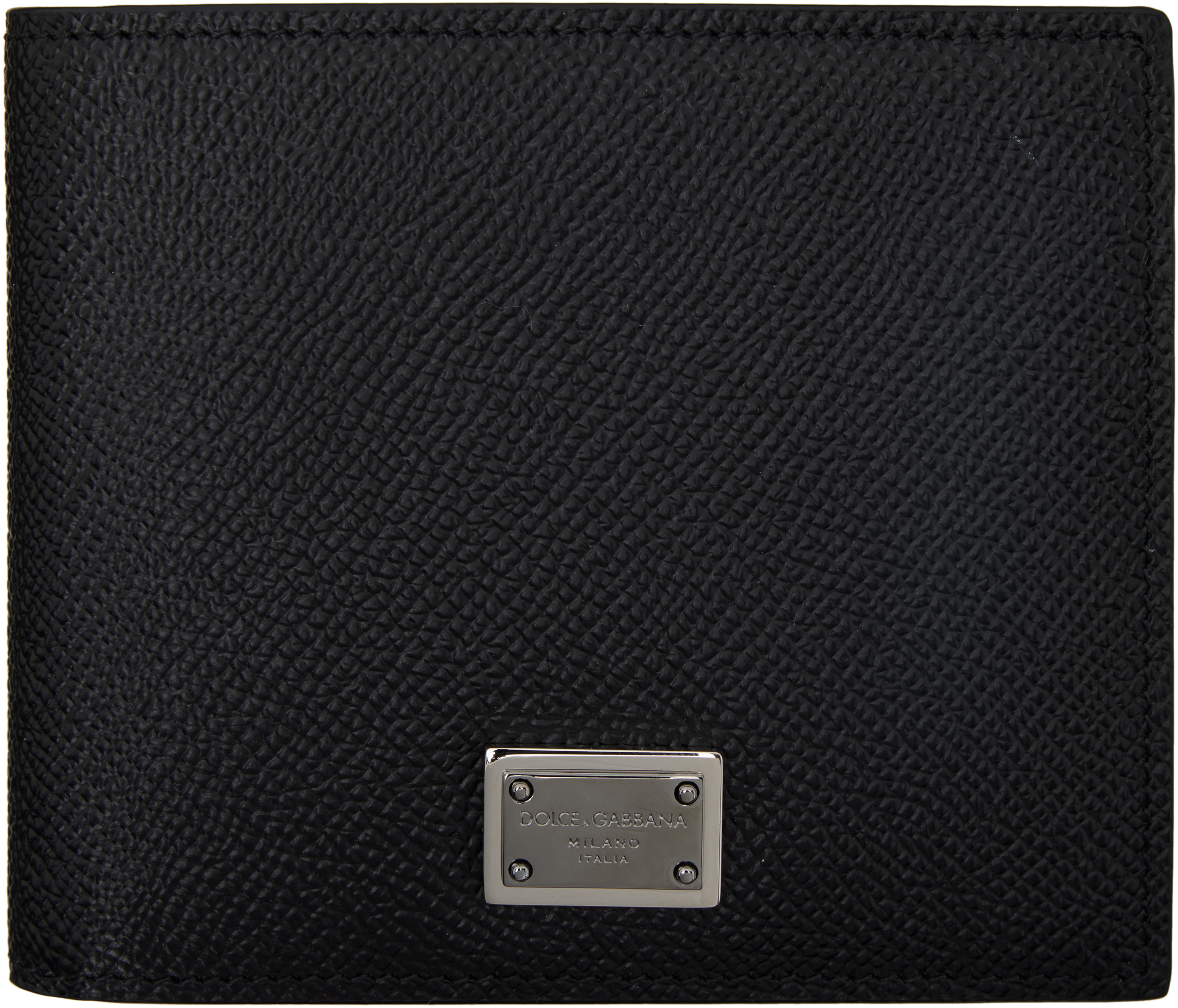 Dolce & Gabbana Black Textured Calf Leather Bi-fold Wallet In 80999 Nero