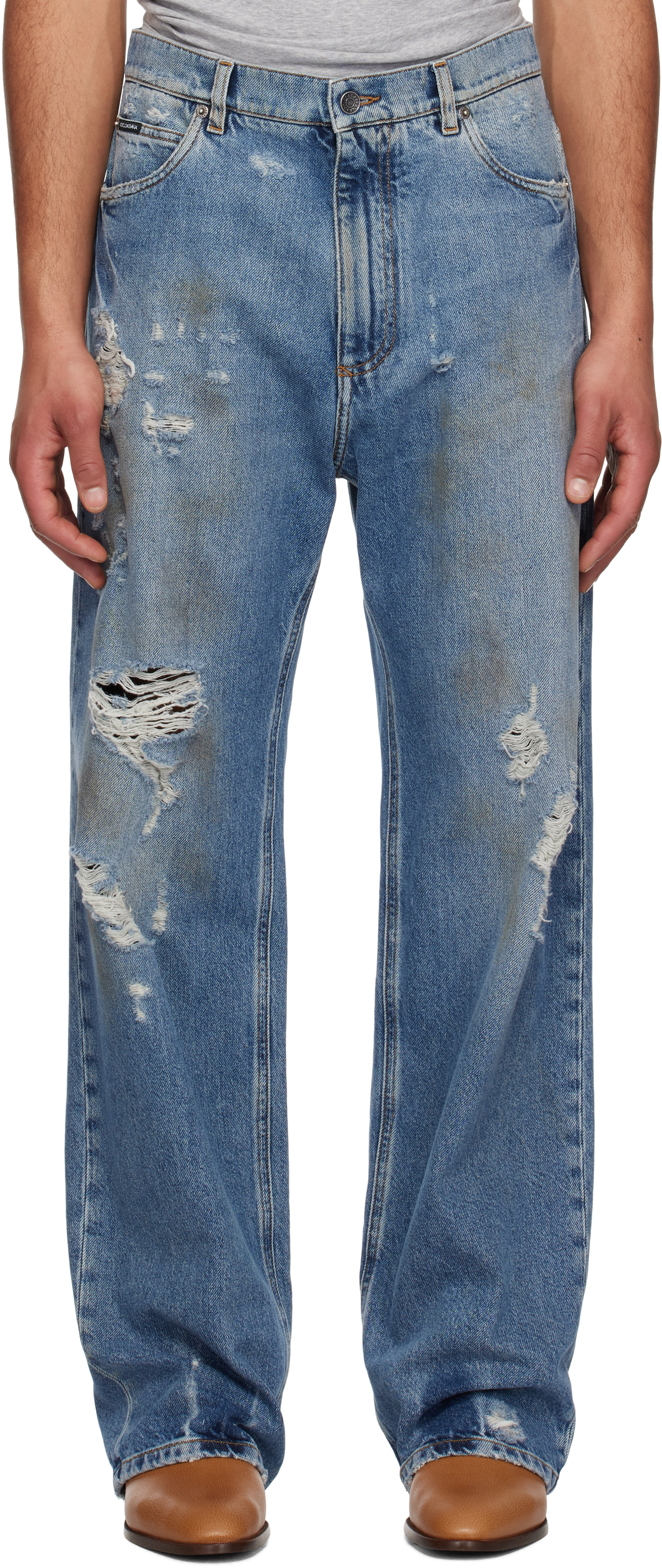 Blue Oversized Cotton Tag Jeans