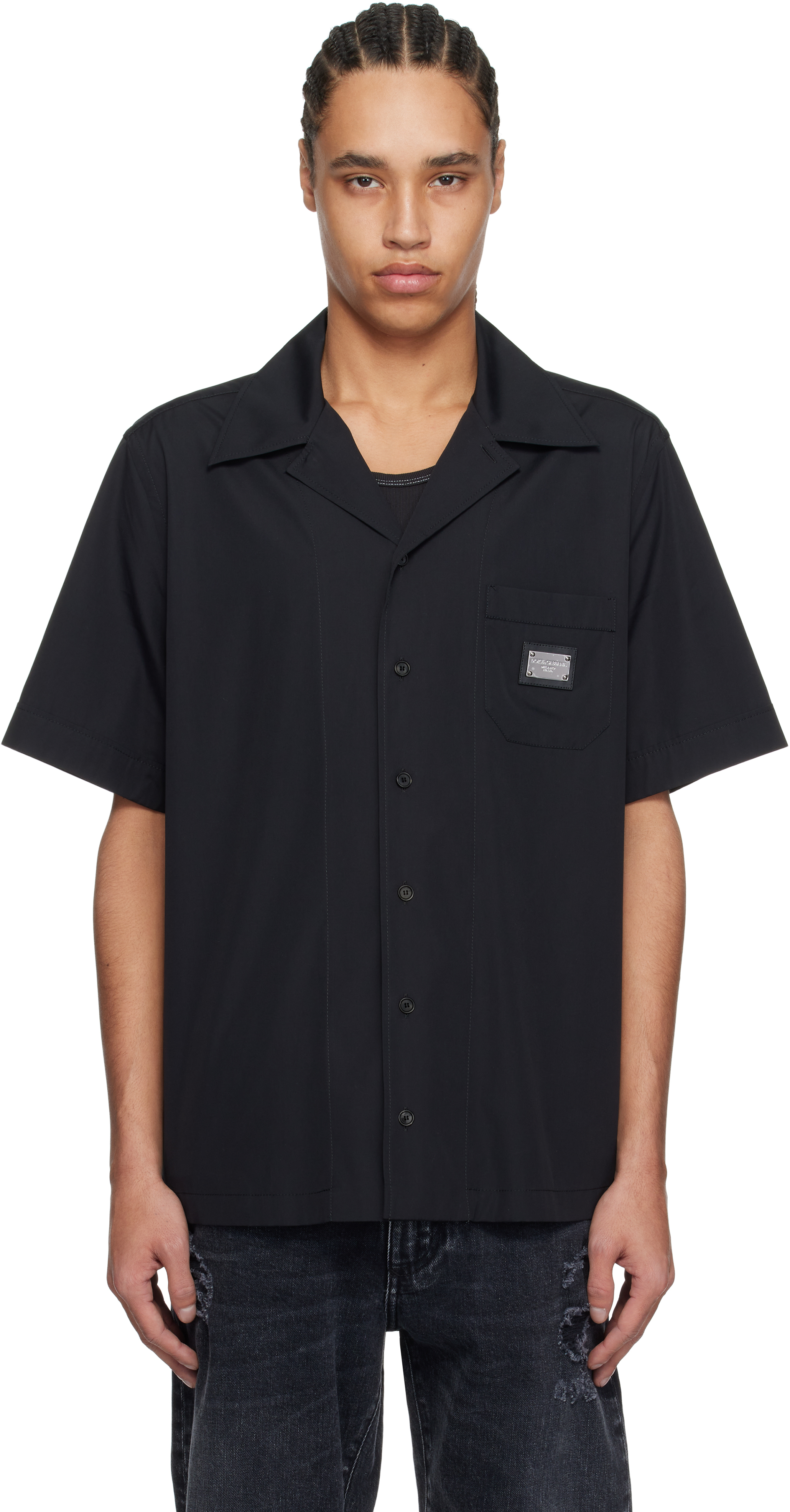 Dolce&Gabbana: ブラック Branded Tag コットン シャツ | SSENSE Dolce&Gabbana: ブラック Branded Tag コットン シャツ | SSENSE