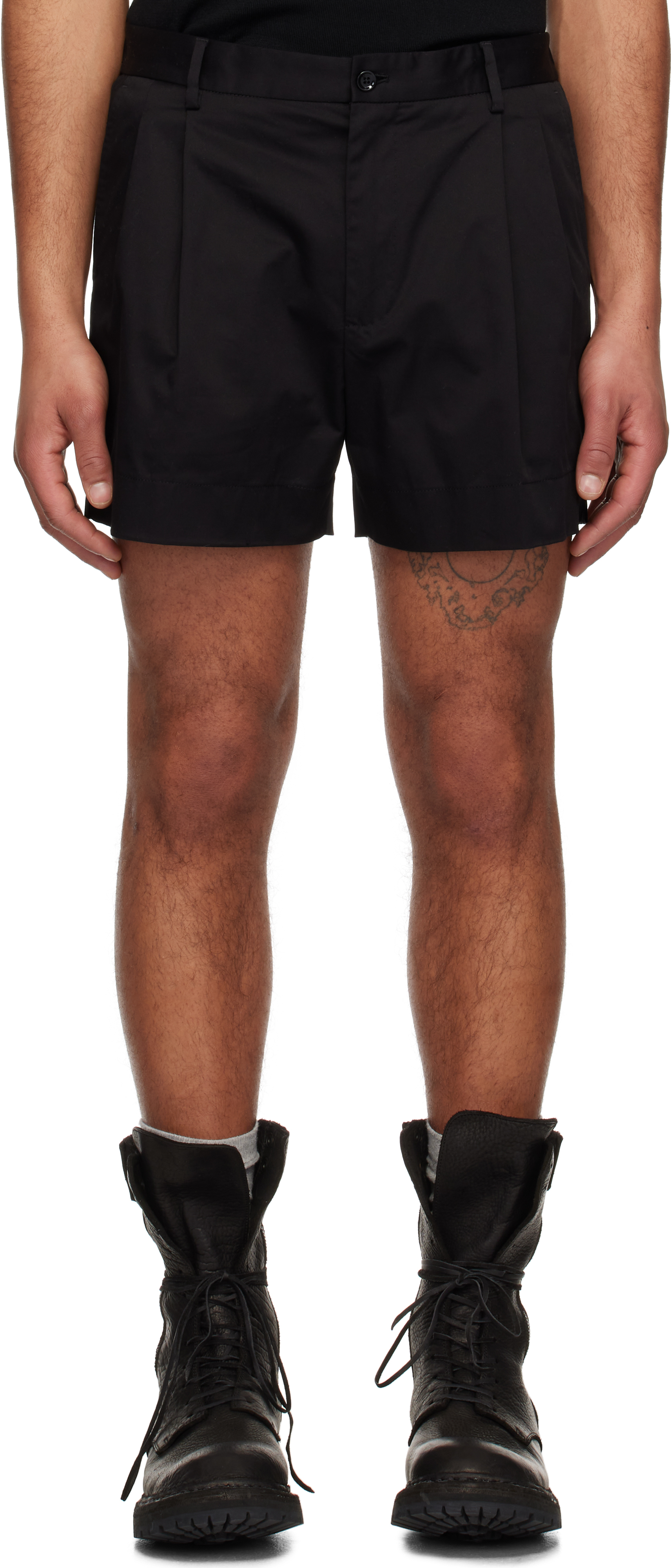 Black Cotton Gabardine Shorts