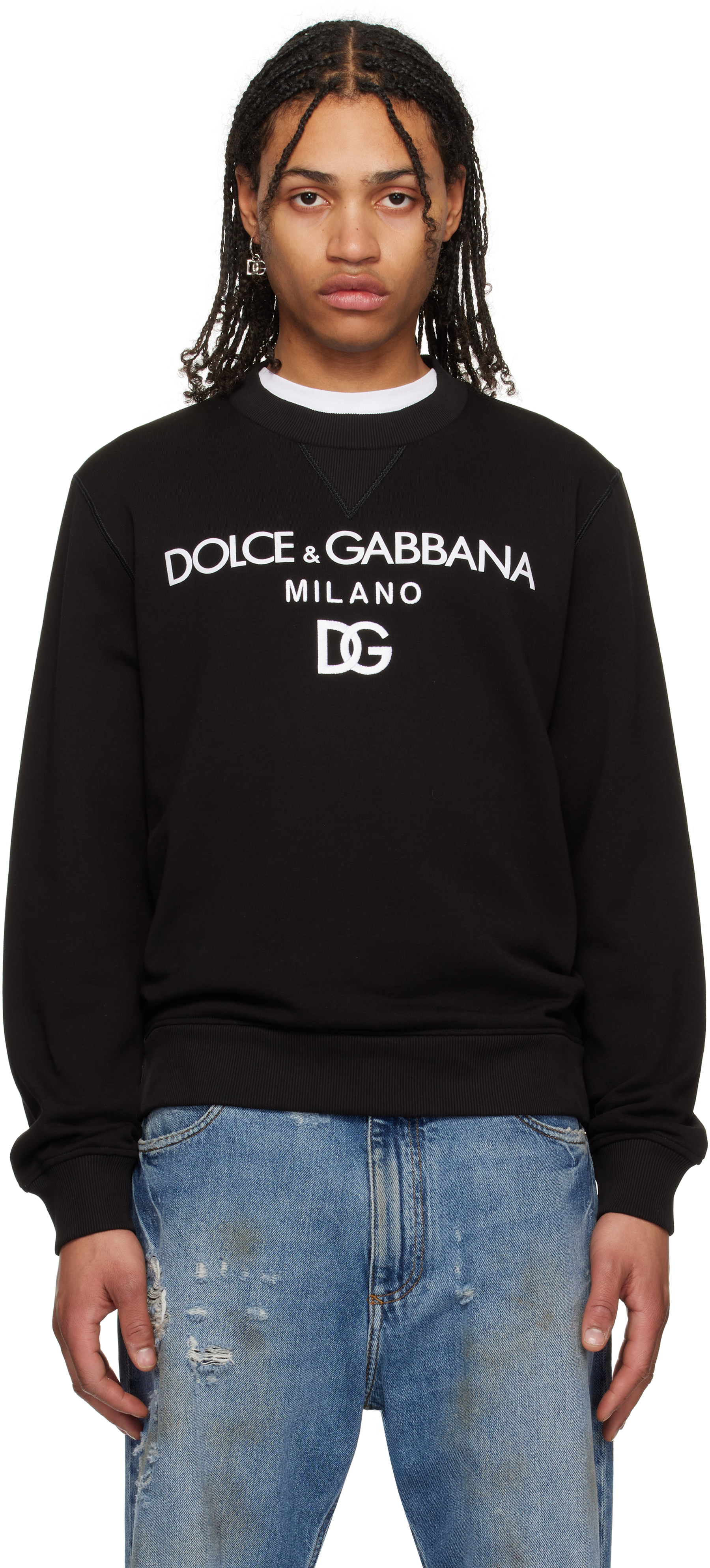 DOLCE & GABBANA ビー刺繍ジャージスウェットシャツ Dolce&Gabbanaのブラック 'DG' 刺繍 ジャージ スウェットシャツ