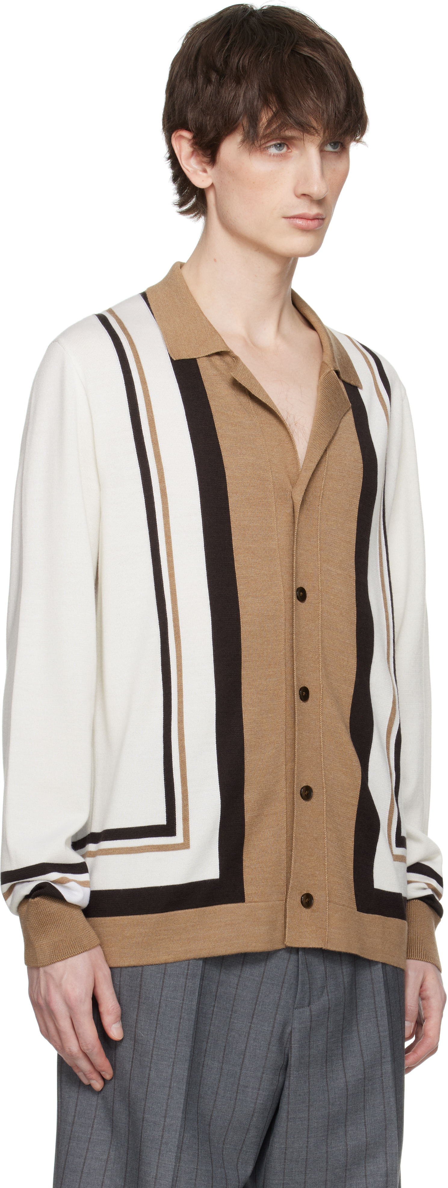 Dolce & Gabbana Logo Embroidery Cardigan Sweaters And Cardigans In Latte/marrone/beige