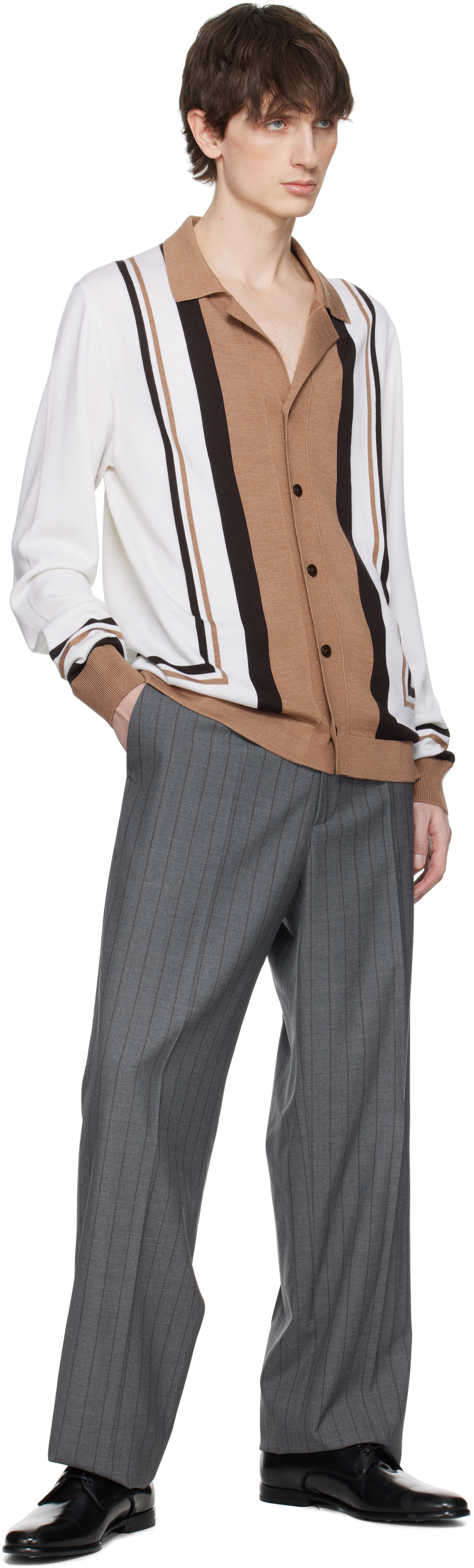 Dolce & Gabbana Logo Embroidery Cardigan Sweaters And Cardigans In Latte/marrone/beige