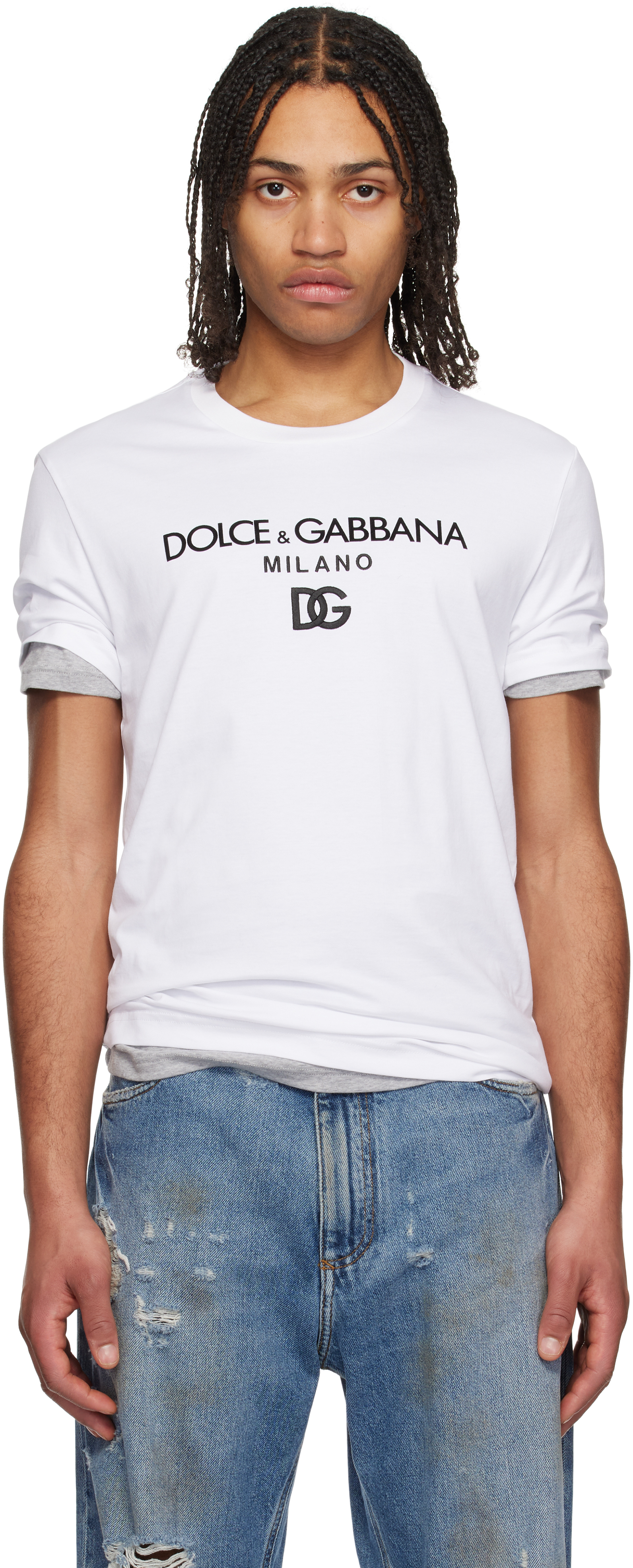 Dolce&Gabbanaのホワイト 'DG' 刺繍 コットン Tシャツがセール中