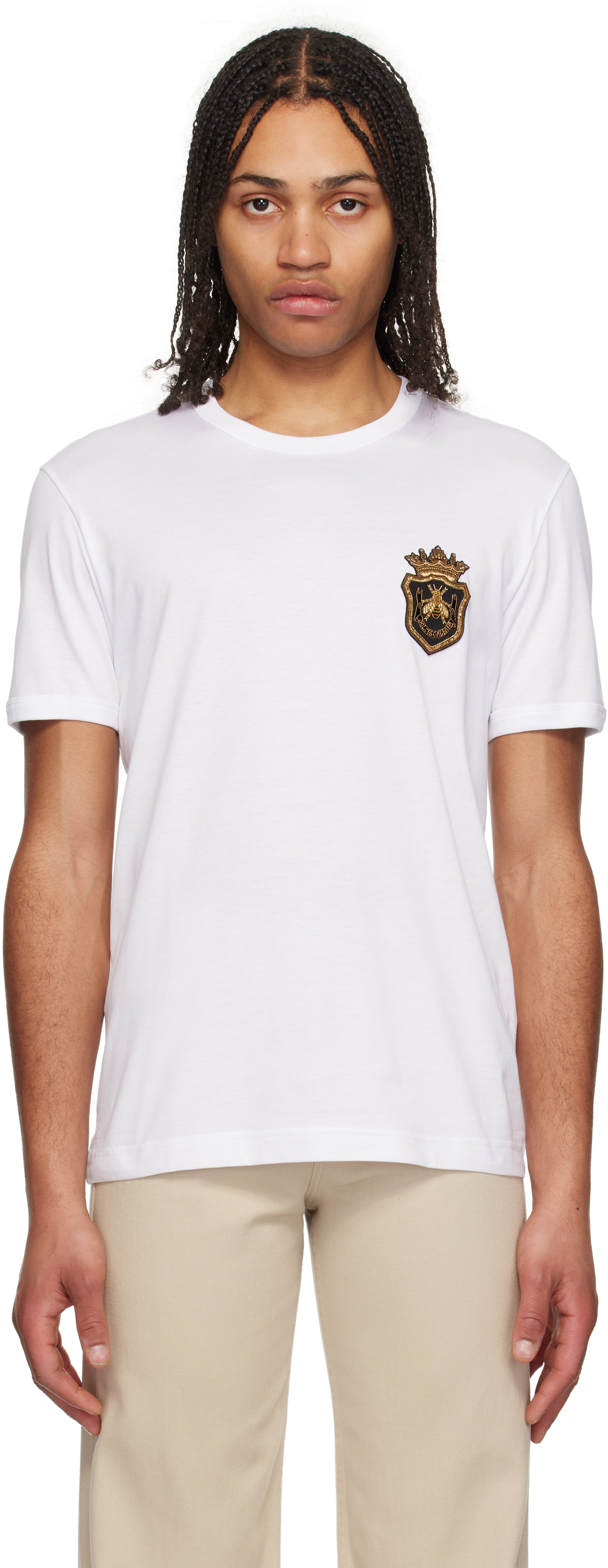 Shop Dolce & Gabbana White Heraldic Patch Cotton T-shirt In Bianco Ottico