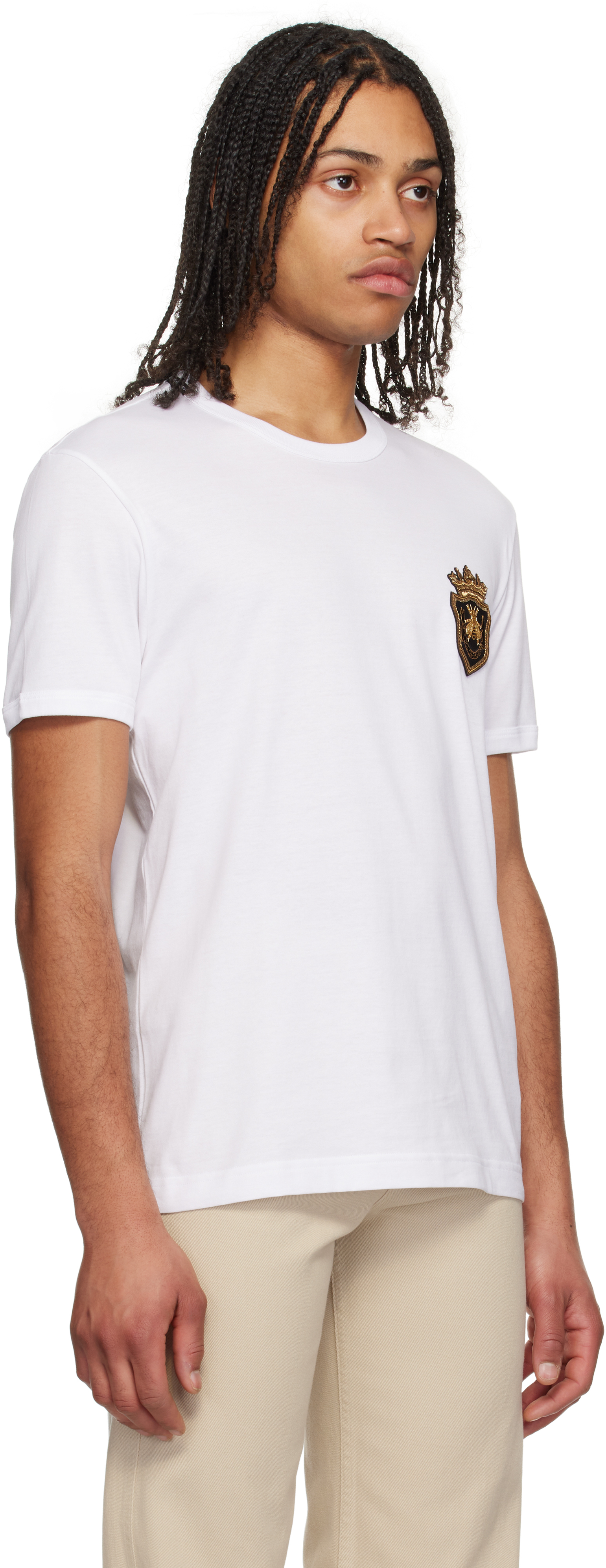 Shop Dolce & Gabbana White Heraldic Patch Cotton T-shirt In Bianco Ottico