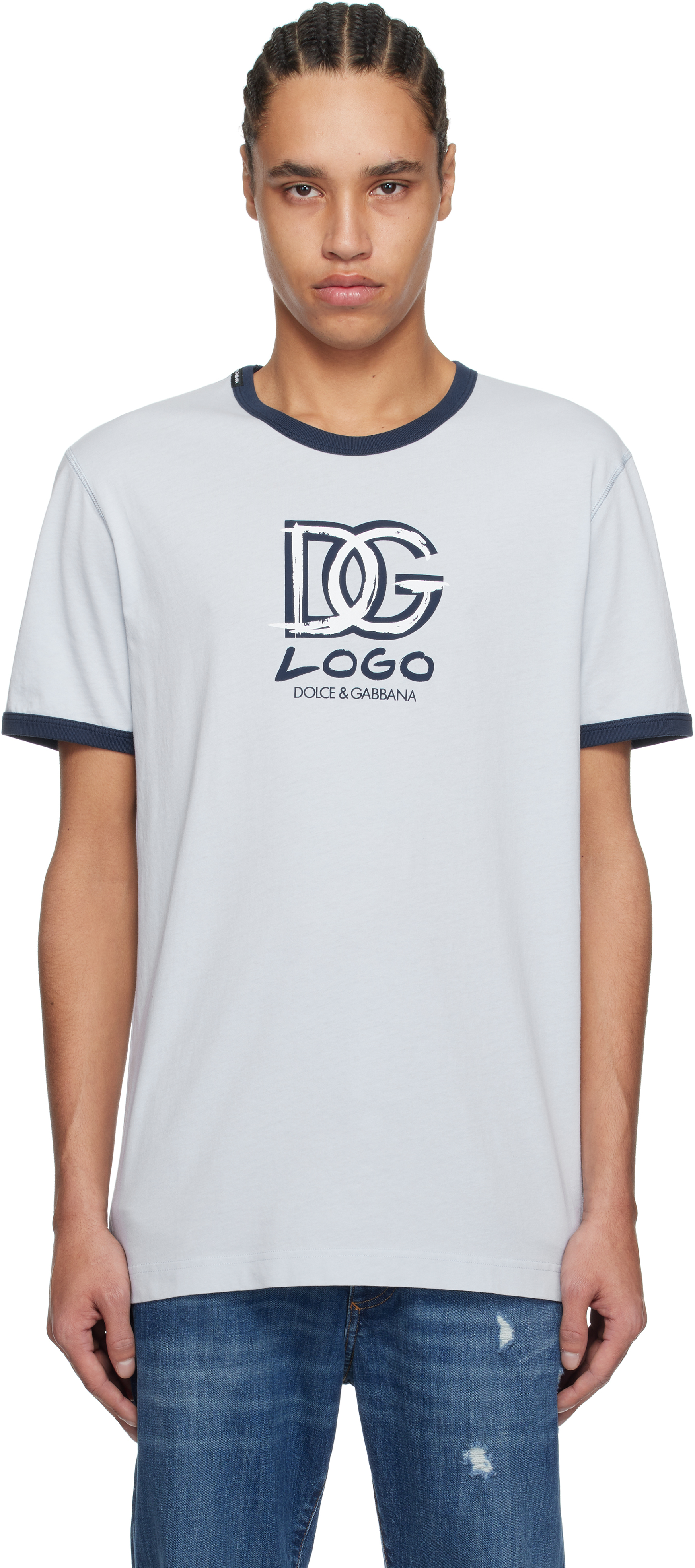 【関税込み】Dolce&Gabbana ブルー DG ロゴ Tシャツ Blue DG Logo T-shirt by Dolce&Gabbana on Sale