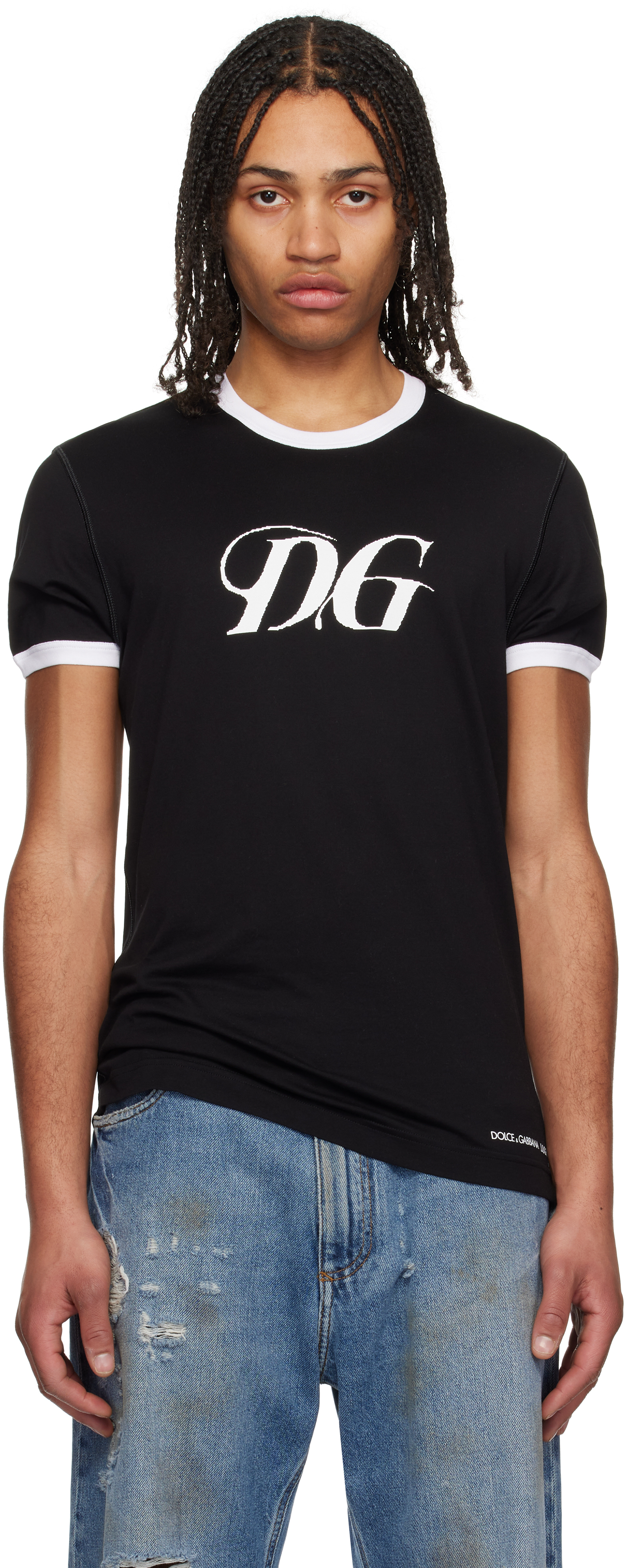 Black 'DG' Print Cotton T-shirt