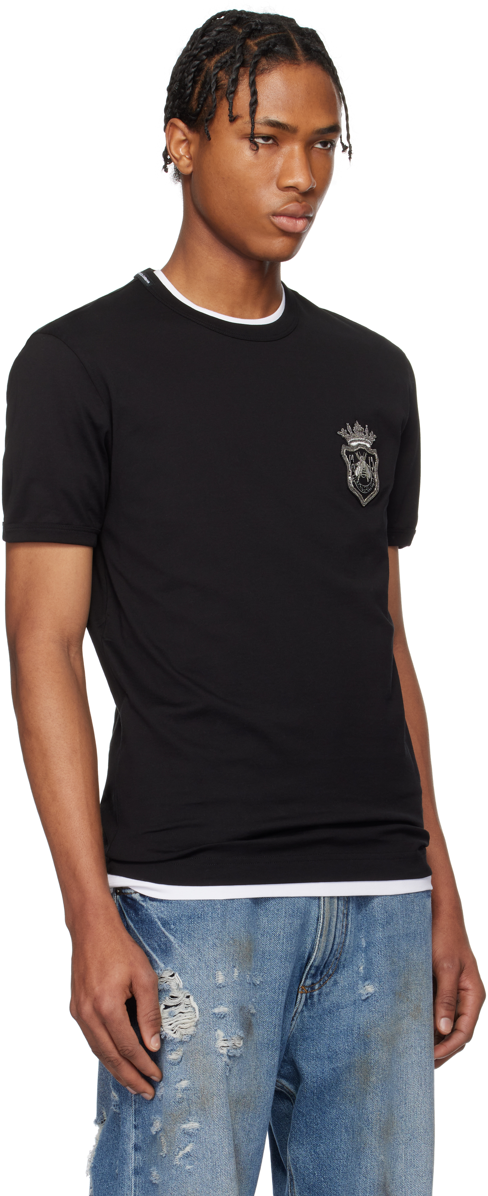 Shop Dolce & Gabbana Black Cotton Heraldic Patch T-shirt In Nero