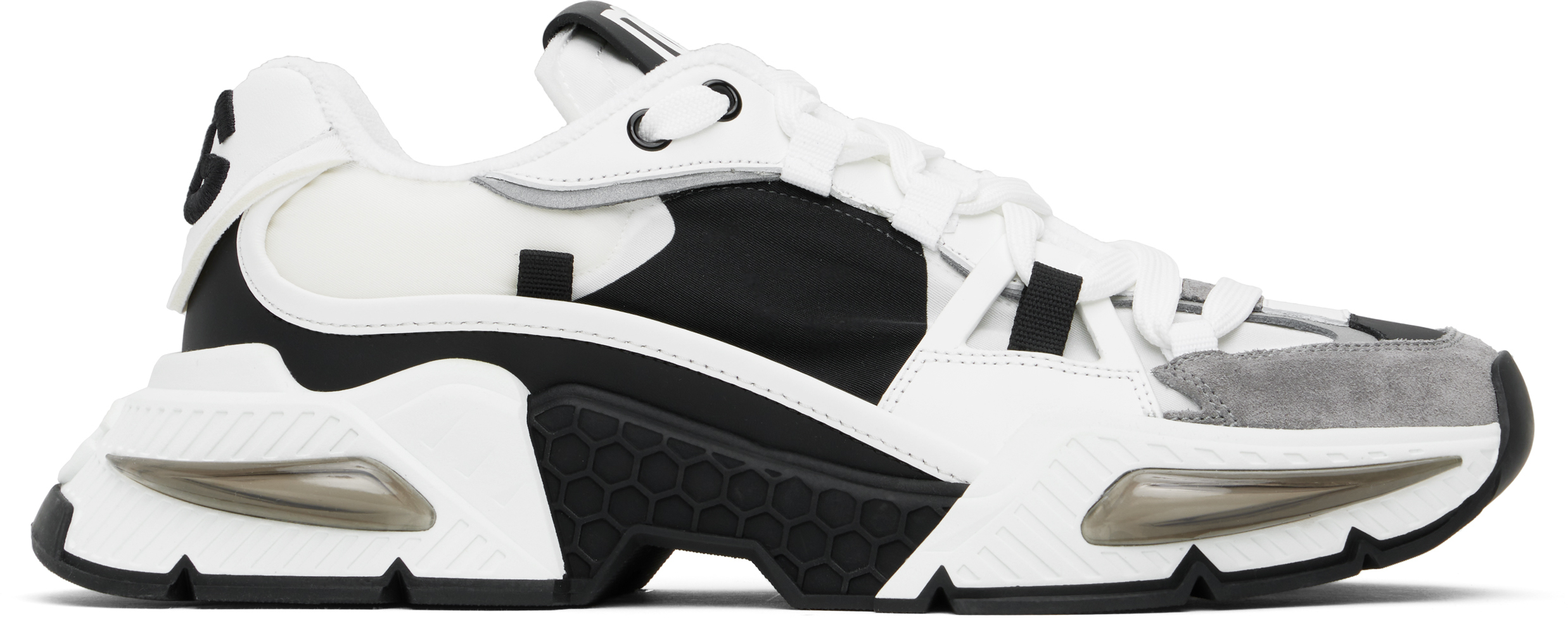 White & Black Mixed-Material Airmaster Sneakers