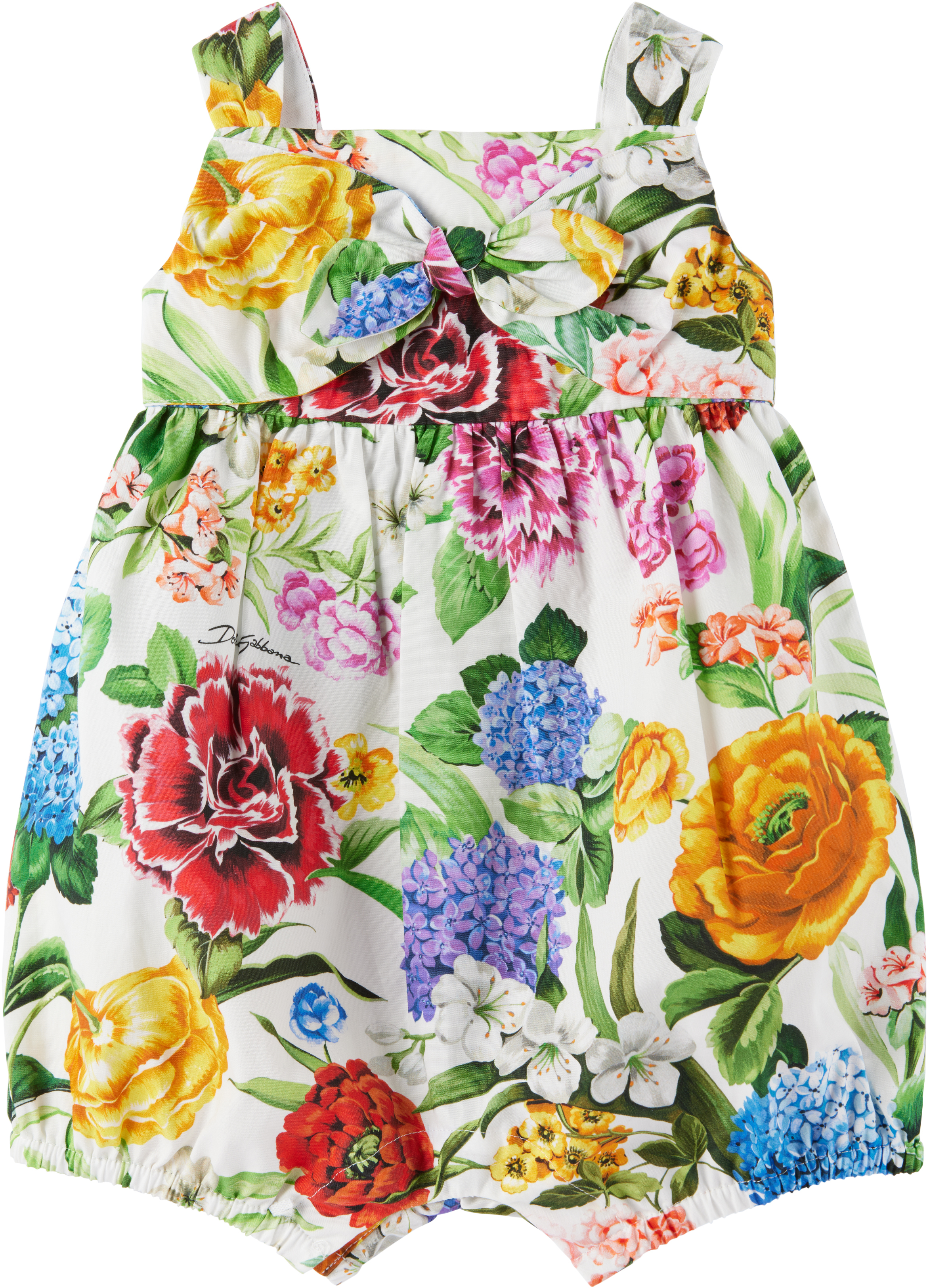 Dolce & Gabbana Baby Multicolor Floral-print Poplin Romper In Ha5ku Mix Fiori F.bc
