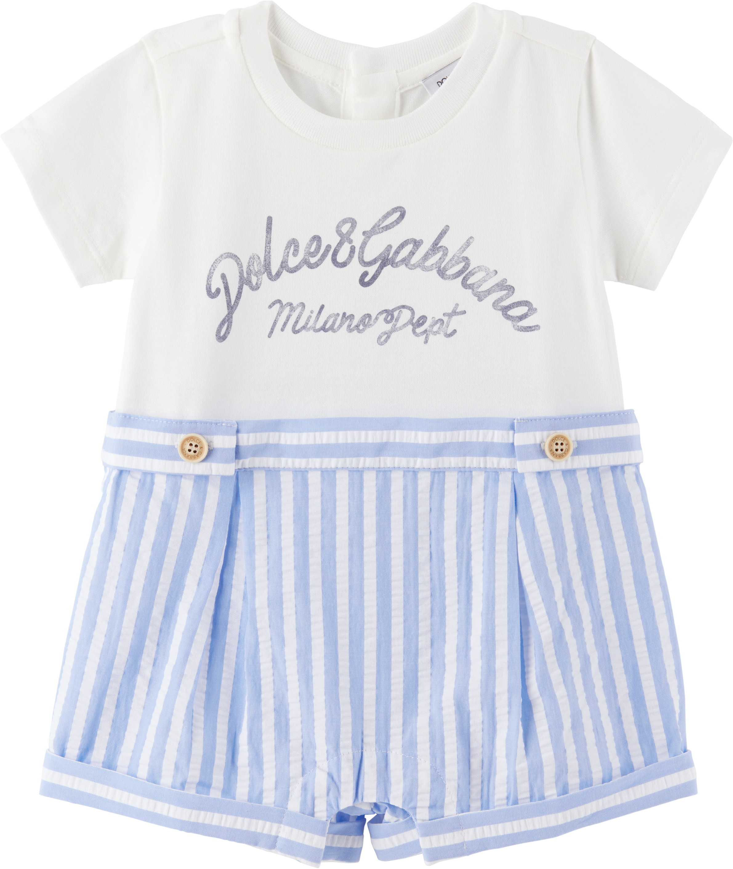 Dolce & Gabbana Striped Seersucker And Jersey Romper Suit In S9000 Variante Abbin
